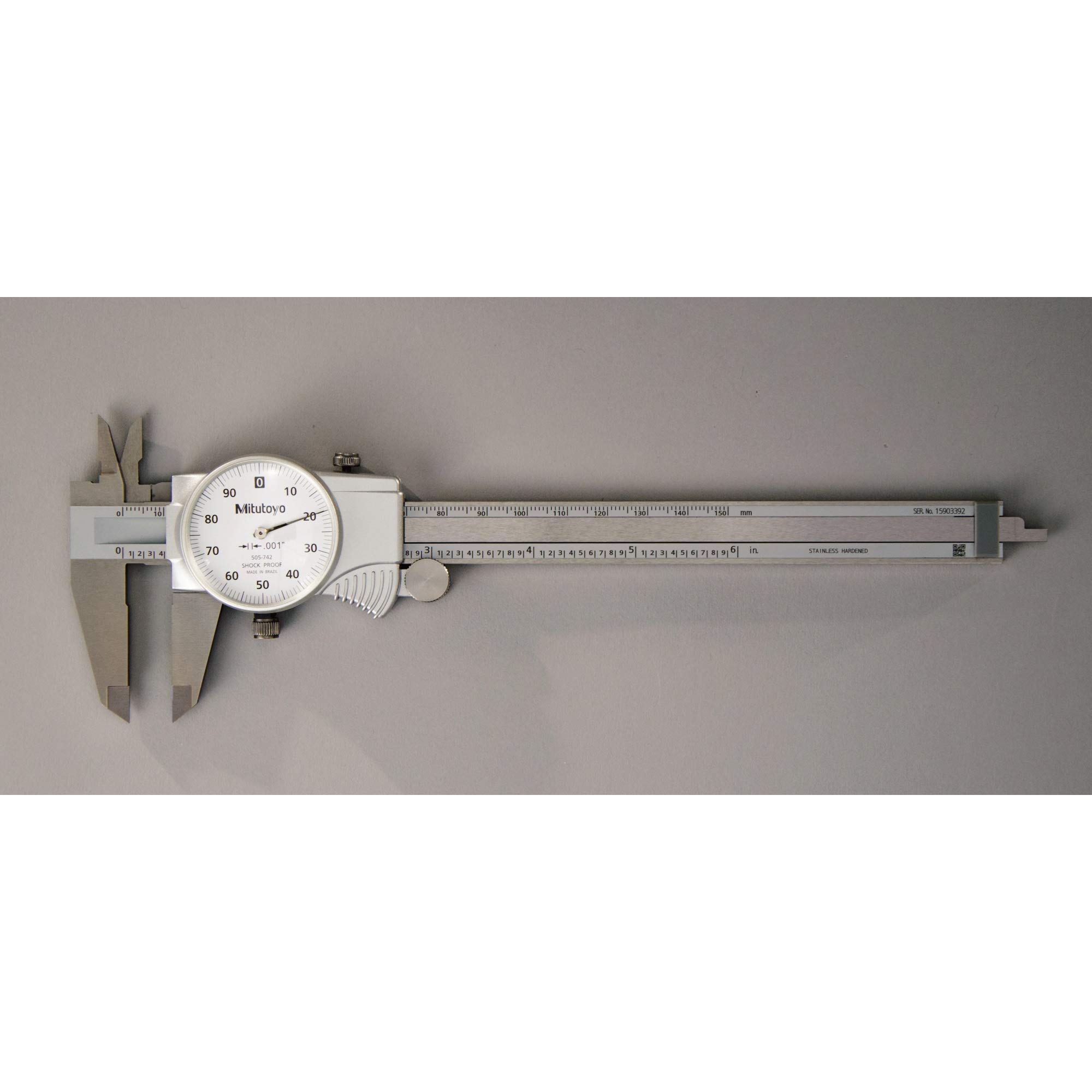 Mitutoyo 505-742 Pied à coulisse à cadran, D6"TX, 0,3 cm par tour, plage 0-15,2 cm, précision 0,000 mm