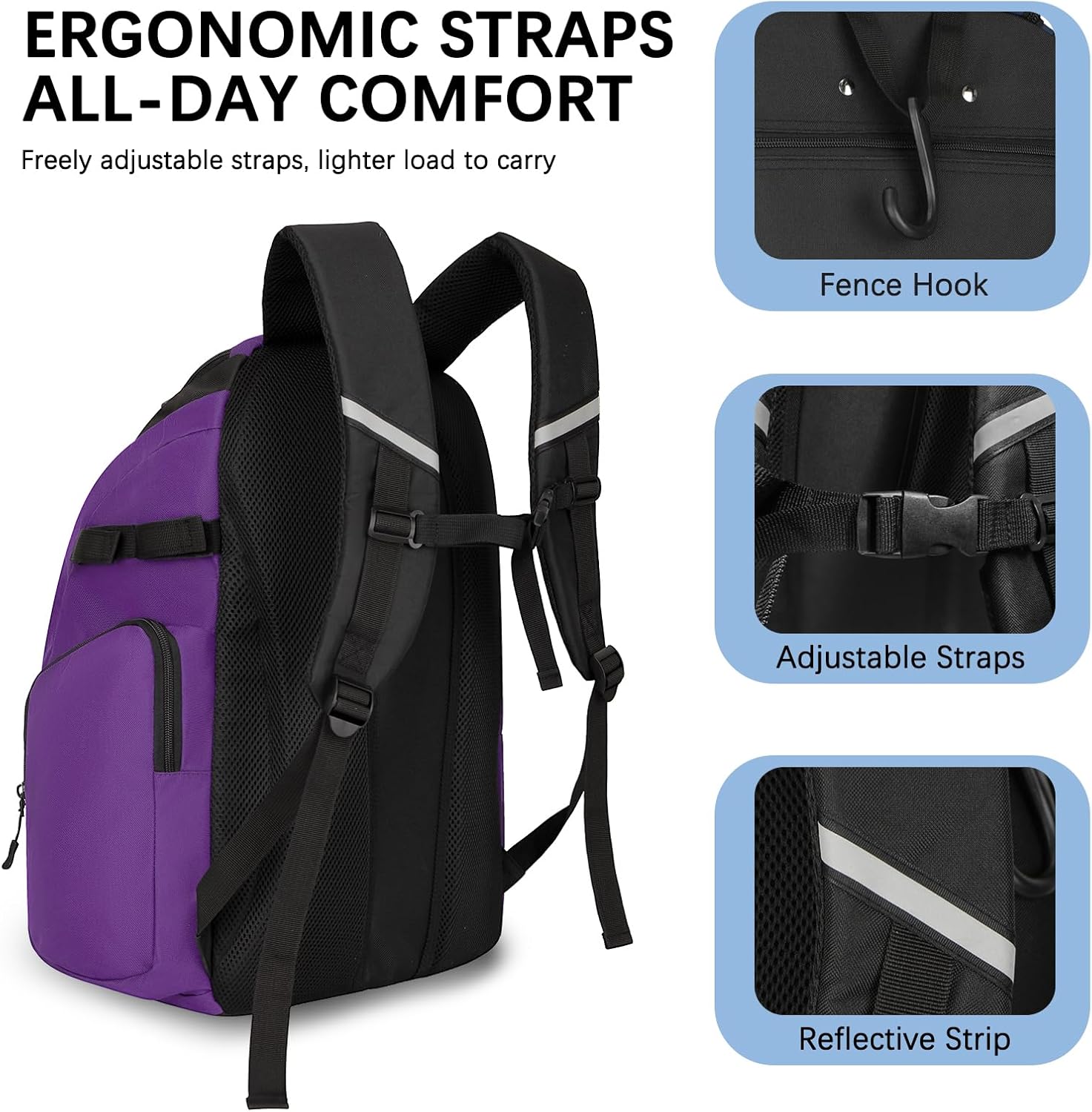 Goloni Baseball Bag, 60L Capacity Softball bag Holds 4 Bats for Youth & Adult, Baseball Bat Backpack with Shoes Compartment,Helmet Holder,Fence for Hook T-Ball, Softball Equipment, Baseball Gear