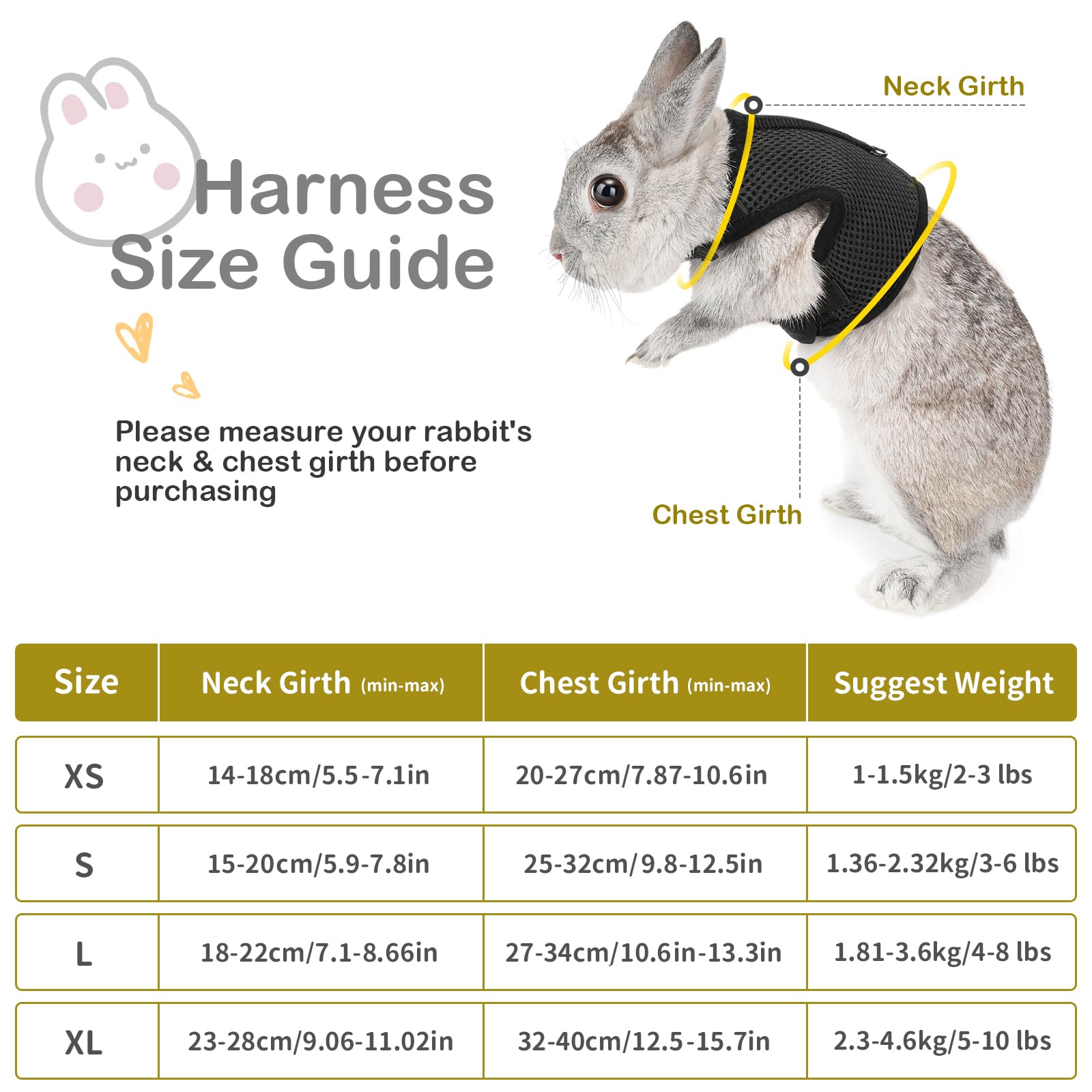 HAPPY HACHI Harnais pour Lapins Cochons d'Inde Petits Animaux avec Laisse Élastique Gilet Souple pour Promenade (L, Noir)