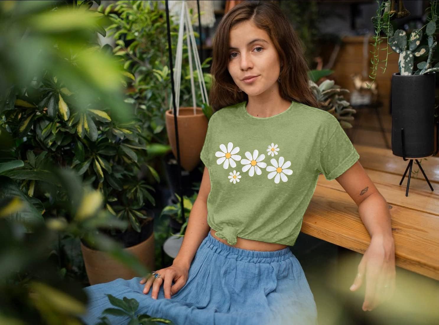 LUKYCILD Daisy Shirts for Women Graphic Tees for Women Short Sleeve Summer Shirt Tops Faith Shirts - Image 6