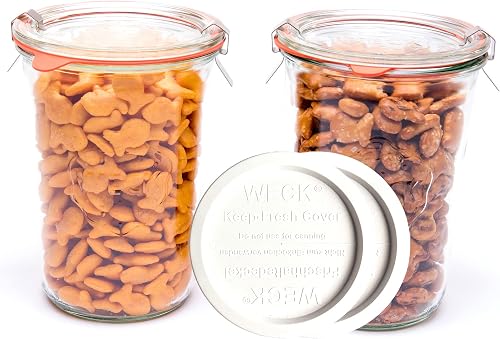 Weck Canning Jars 743 Sourdough Starter,Set of 2 Weck Mold Jars made of Transparent Glass,Set includes 2 WECK Mold 743 Jars with Glass & Keep Fresh Lids, Gaskets and Clips