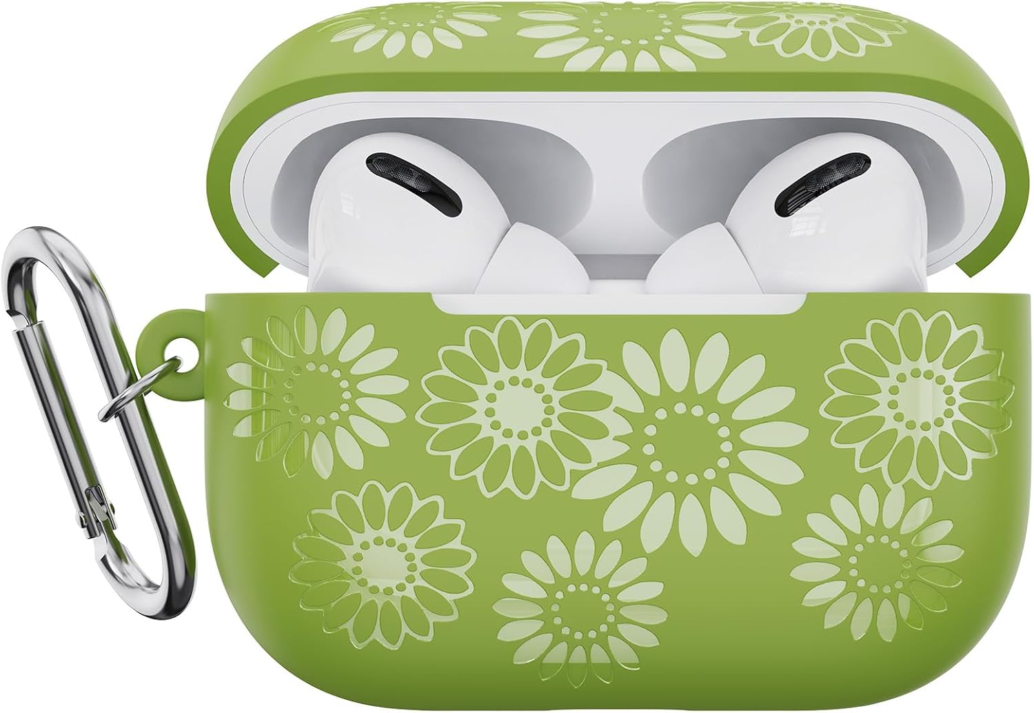 Compatible with Airpods Pro 2nd/1st Generation Case Cover Women Girls, Sunflower Engraved Silicone Case for Airpod Pro Case Cover,Cute Flower Case for Airpods Pro 2 1 Case with Keychain (LightGreen) I-Light Green