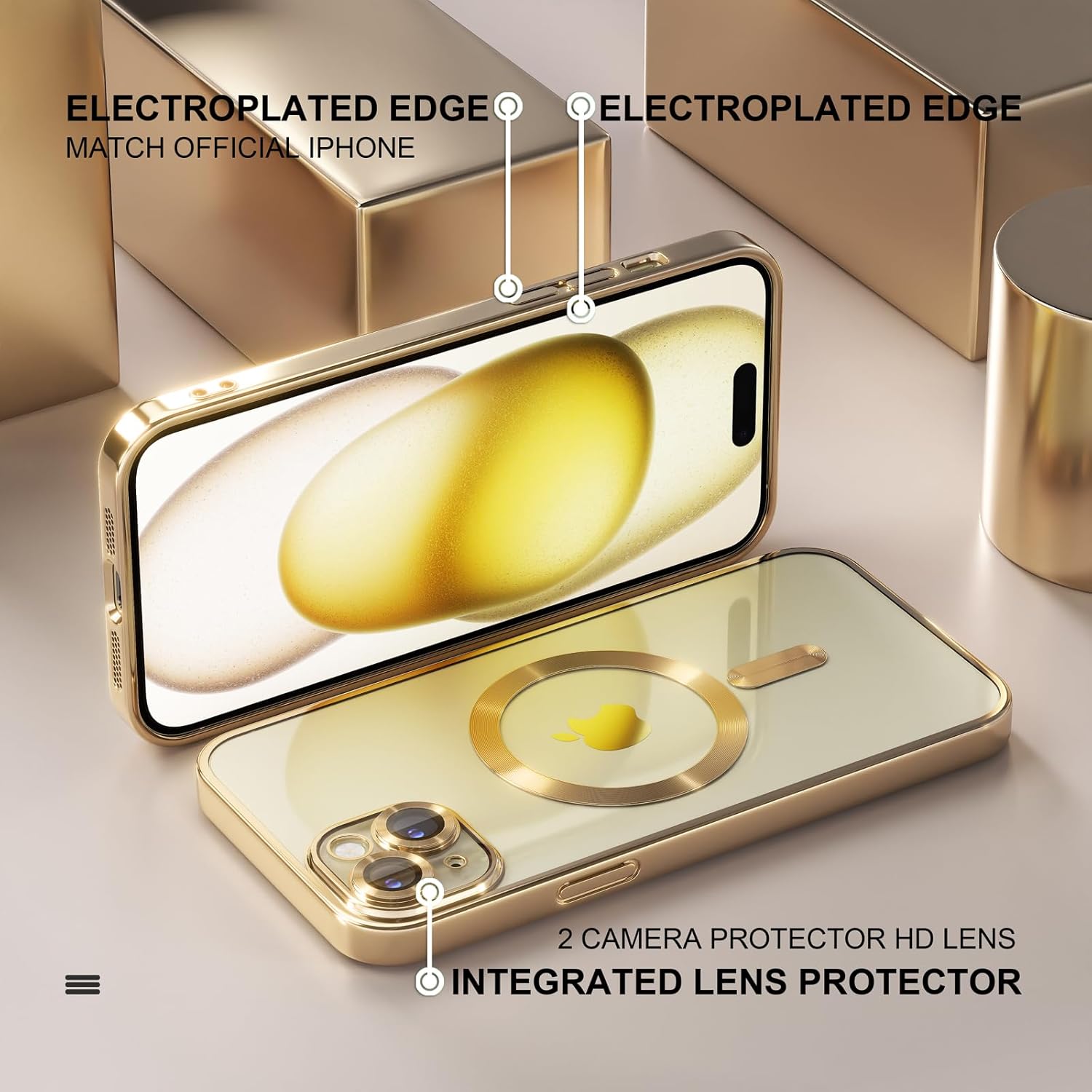Misea Magnetic for iPhone 15 Plus Case Compatible with MagSafe [Never Yellowing] [Military Grade Drop Protection] Full Camera Lens Protector Plating Soft Clear Phone Case for Women, Gold - Image 6