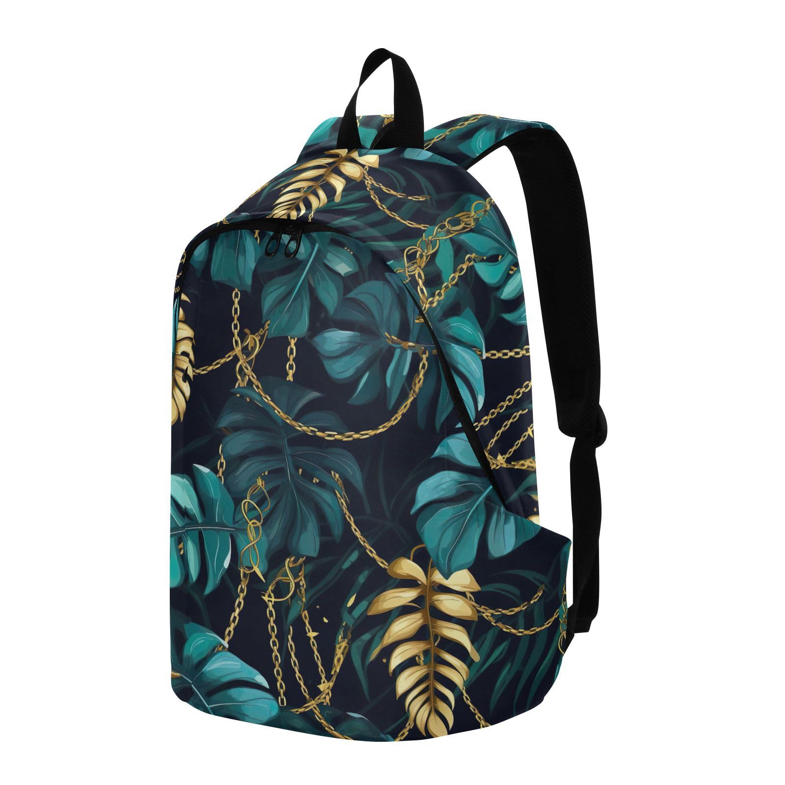 MCHIVER Travel Backpack Watercolor Gold Chain Leaves Casual Daypack Backpacks Lightweight Carry on Bag Water Resistant Hiking Backpack for Men and Women