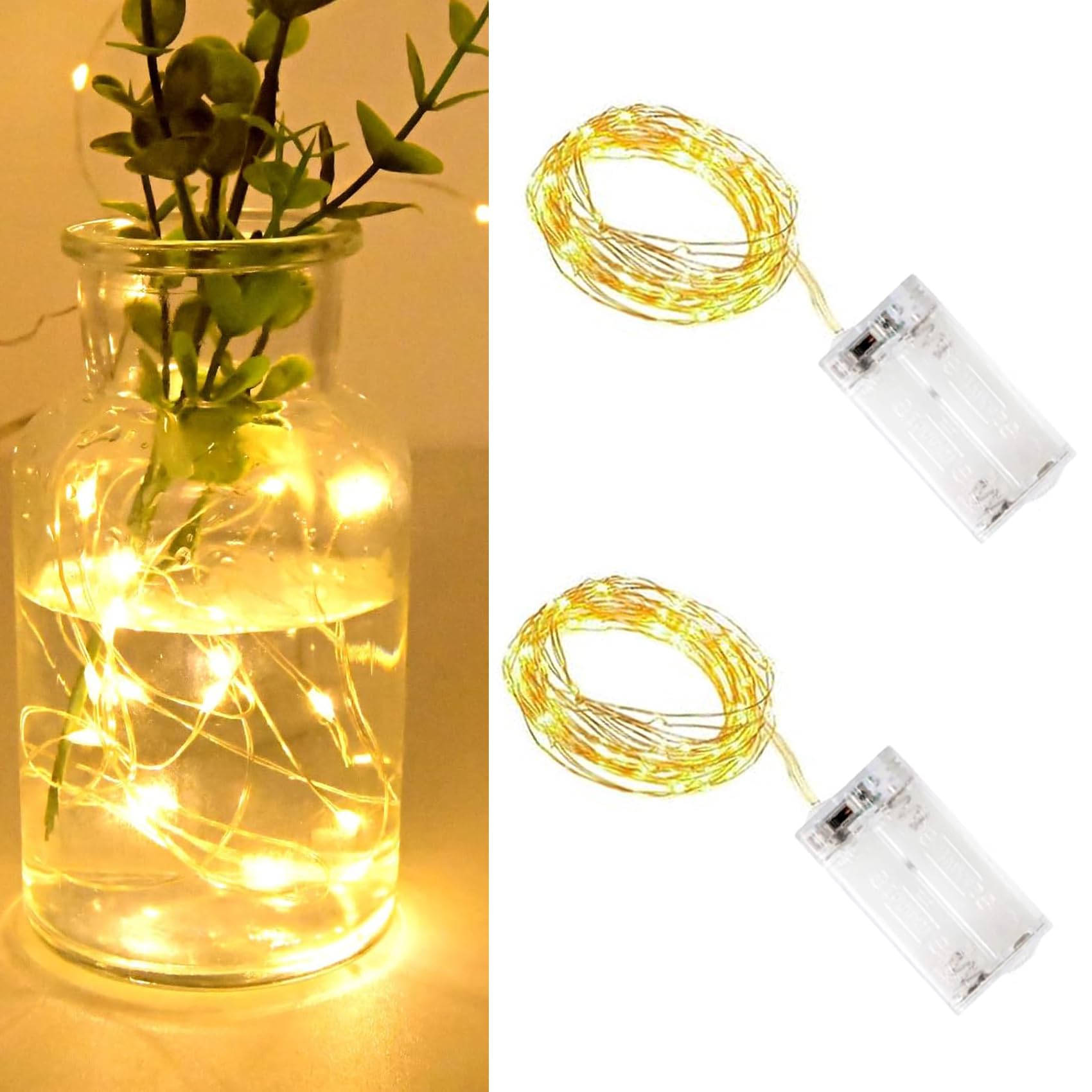 SHUBEIEUMI 2 Stück LED-Draht-Lichterkette, 1M 10LED Warmweiß Innen Lichterketten, für Party, Weihnachten, Halloween, Hochzeit Deko, Garten