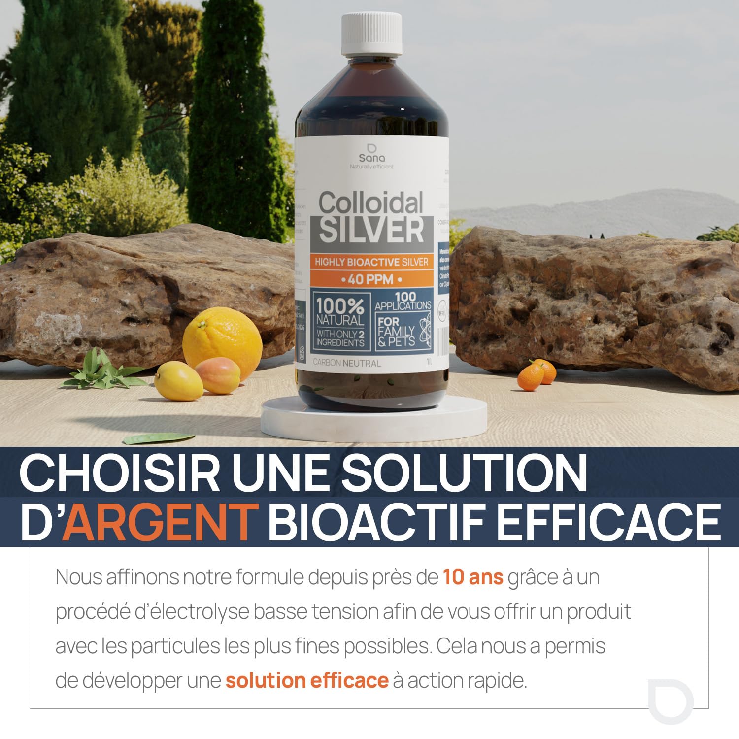 Argent Colloïdal 40 PPM 1000 ml - Supérieur au 15ppm & 20ppm - Oligo élément bio disponible - Liquide 100% Naturel - Pour famille & Animaux