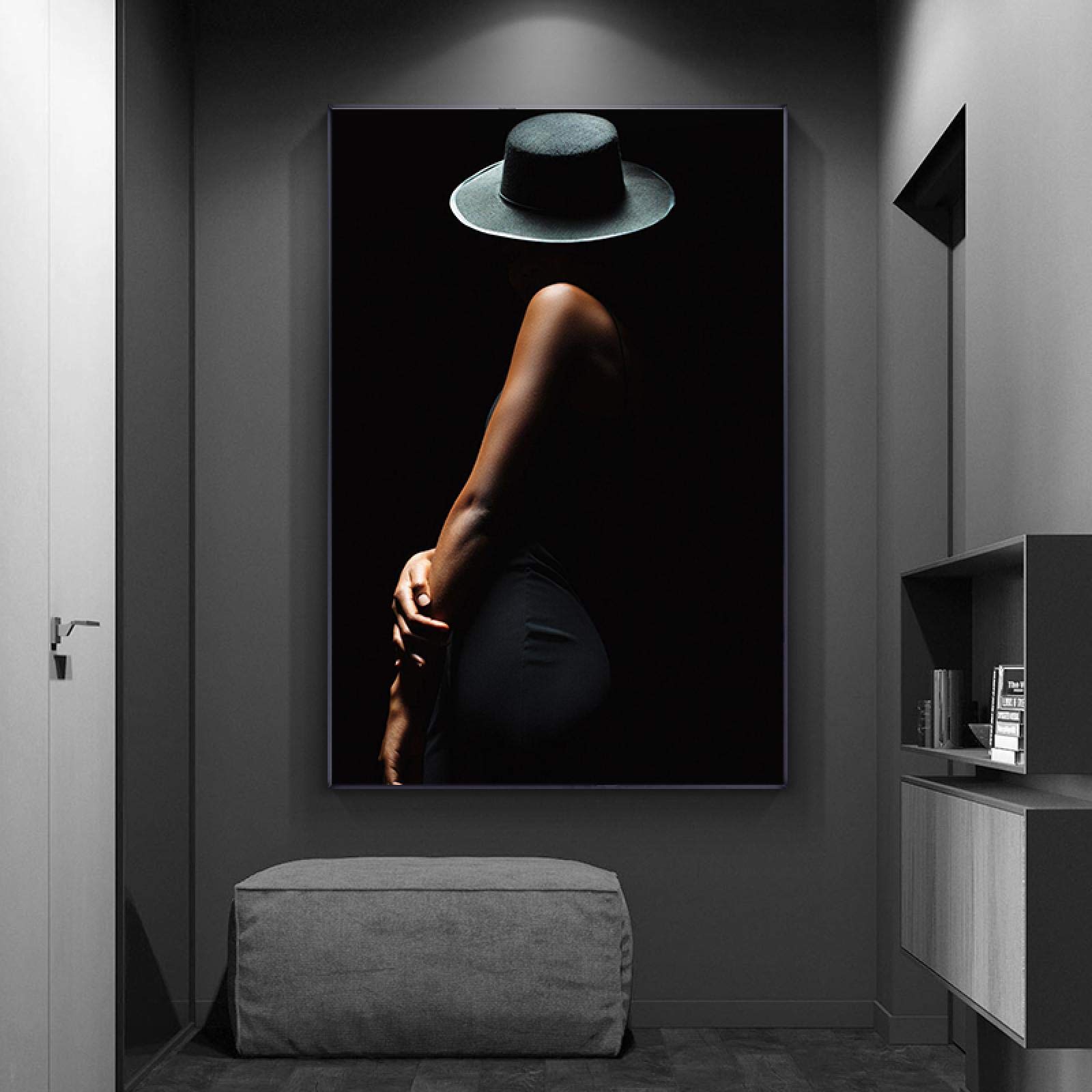 Cuadros de arte de pared Arte moderno de mujer Cuerpo Fondo negro Impresión de lienzo Carteles para decoración del hogar, Listo para colgar Marco interior de 60x90cm