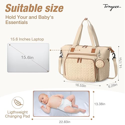 Miniatura 4 de Bolsa de pañales, bolsa grande para pañales para bebé, impermeable, bolsa de hospital para parto con funda para chupete, cambiador, correa para el