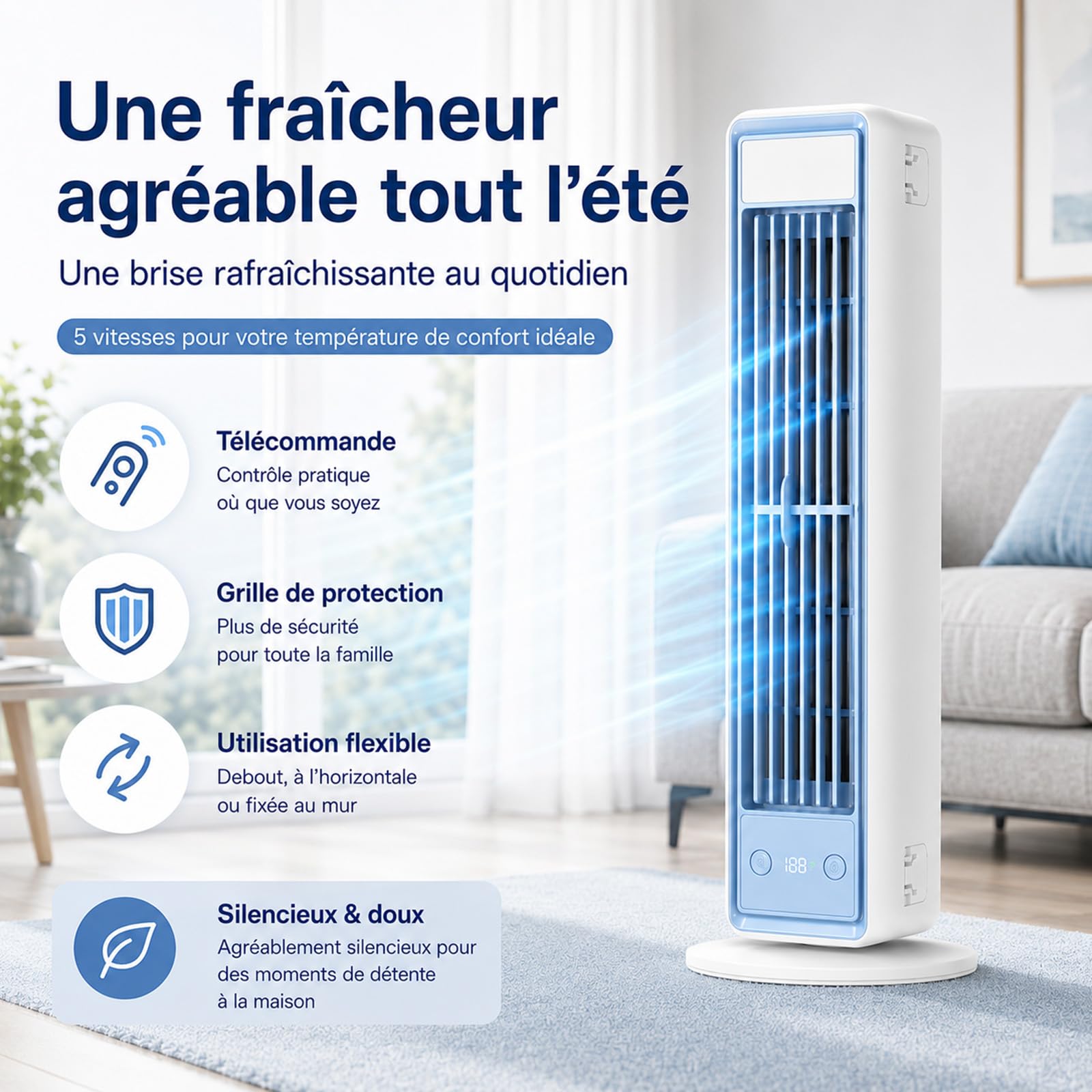 Polar Breeze Climatiseur, Mini Ventilateur Rafraîchisseur D'Air Personnel Avec Technologie CoolFlow™, Parfait pour le bureau, la chambre et la maison