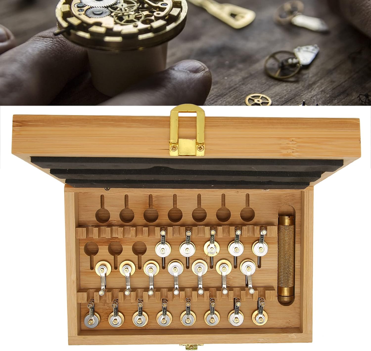 Watch Winder, Professional Winding Tool with 20 Model for Watch Repairing, Copper Material and Wooden Box Storage