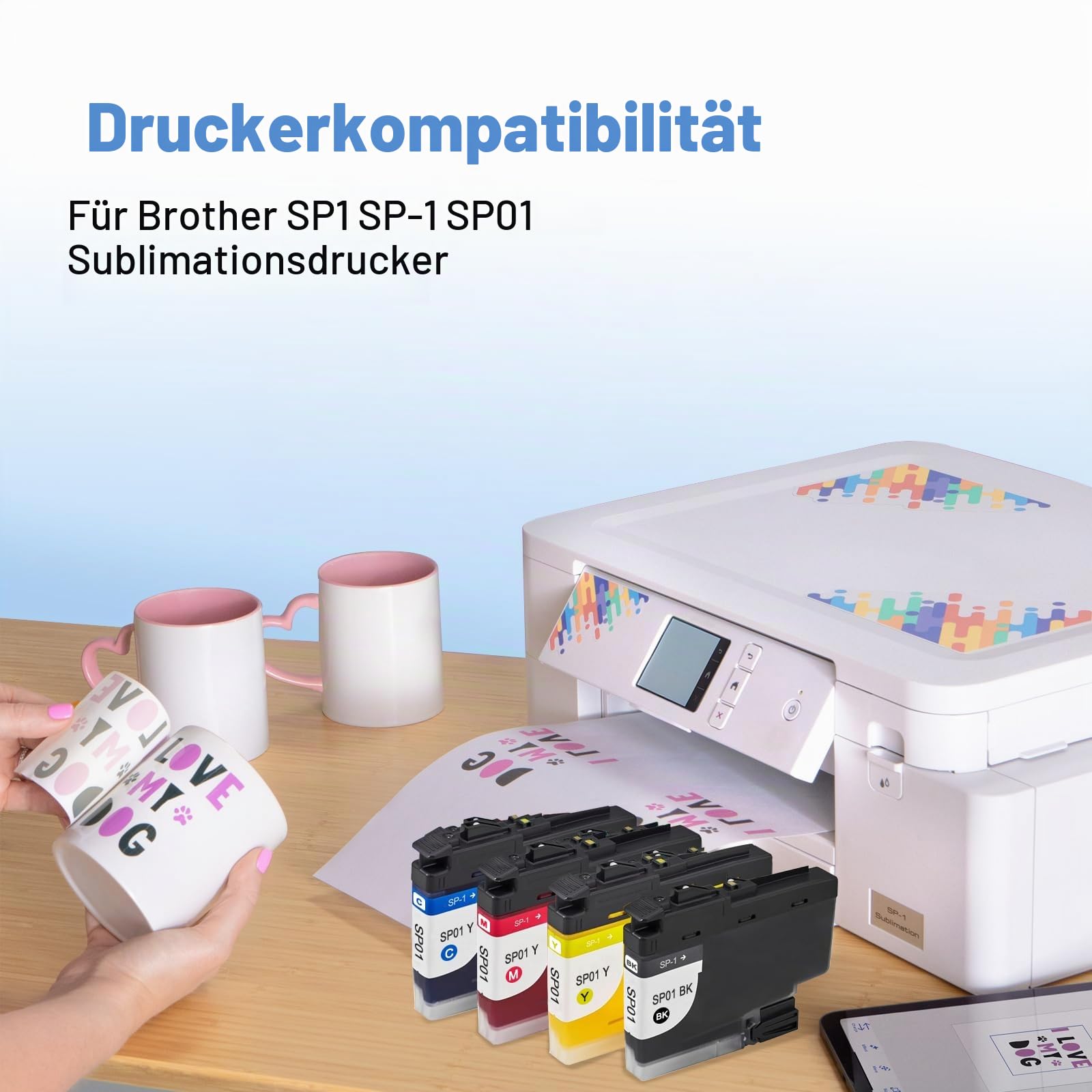 SP1 Tintenpatrone Sublimation für Brother SP1 SP01 SP-01 SP01BKS SP01CS SP01MS SP01YS Druckerpatrone Ersatz für Brother SP1 Sublimationsdrucker (Schwarz, Cyan, Magenta, Gelb)