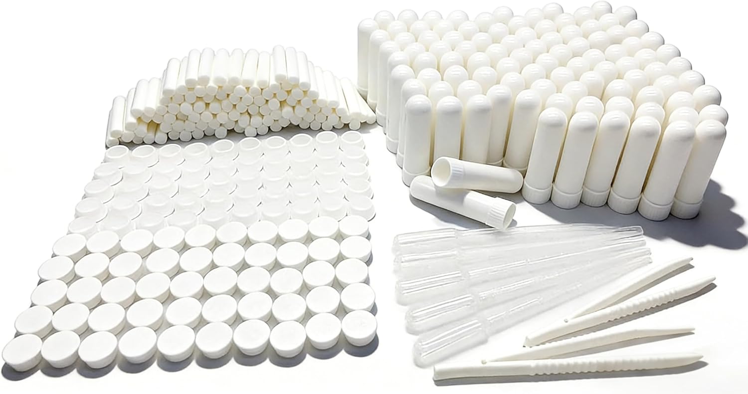 100PCS Essenial Oil Aromatherapy Blank Nasal Inhtaler Tubes (Includes 100 inhalers+110 unscented Wicks+5 Plastic Droppers+2Plastic Tweezers)