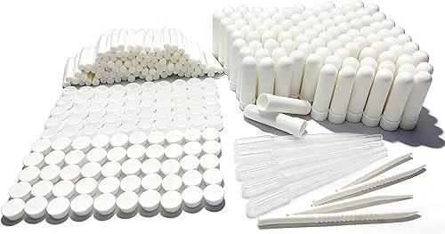 100 tubos inhtaler nasales en blanco para aromaterapia de aceite esenial (incluye 100 inhaladores+110 mechas sin perfume+5 cuentagotas de plástico+2