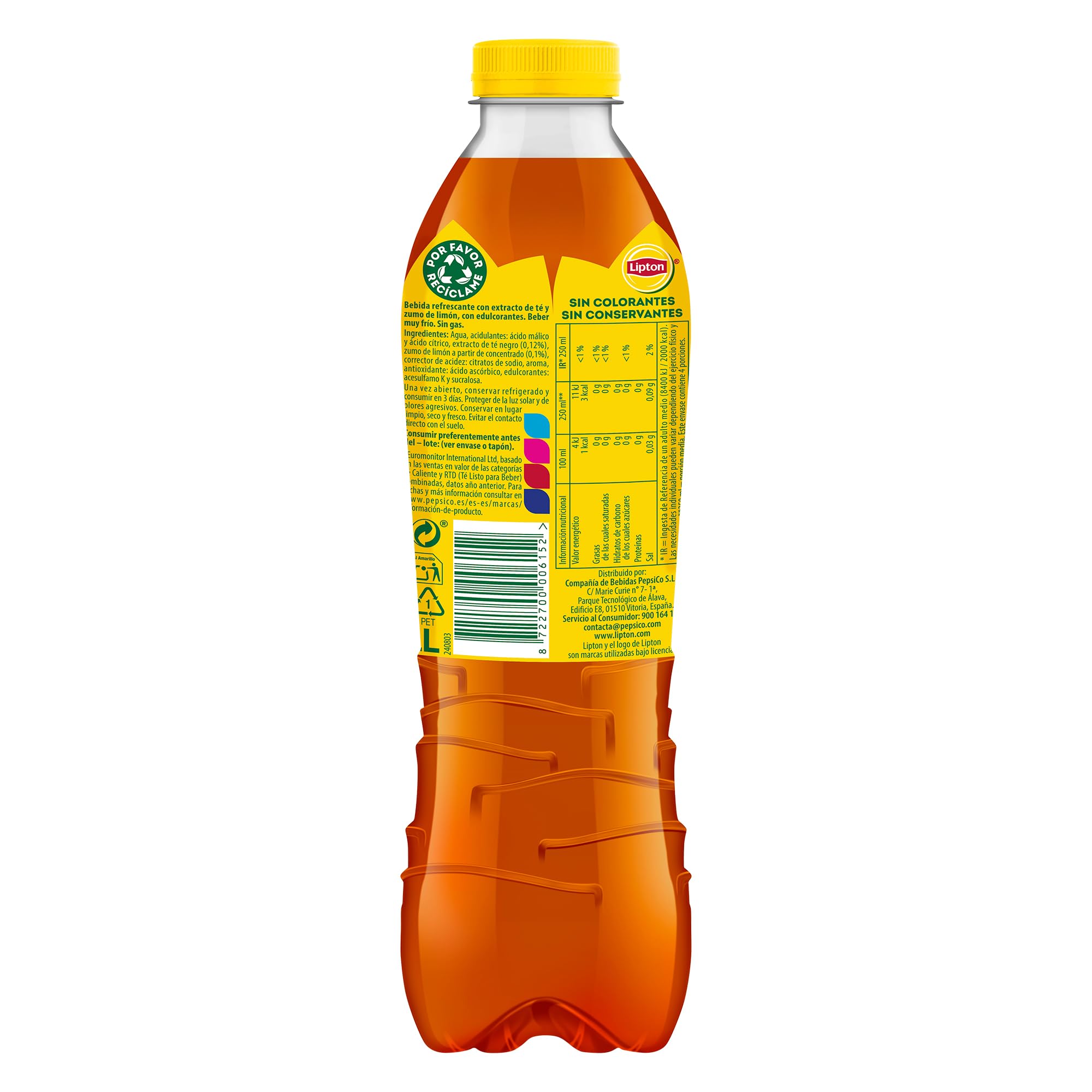 Lipton Té helado con sabor a limón, cero azúcar y bajo en calorías, botella de 1 litro