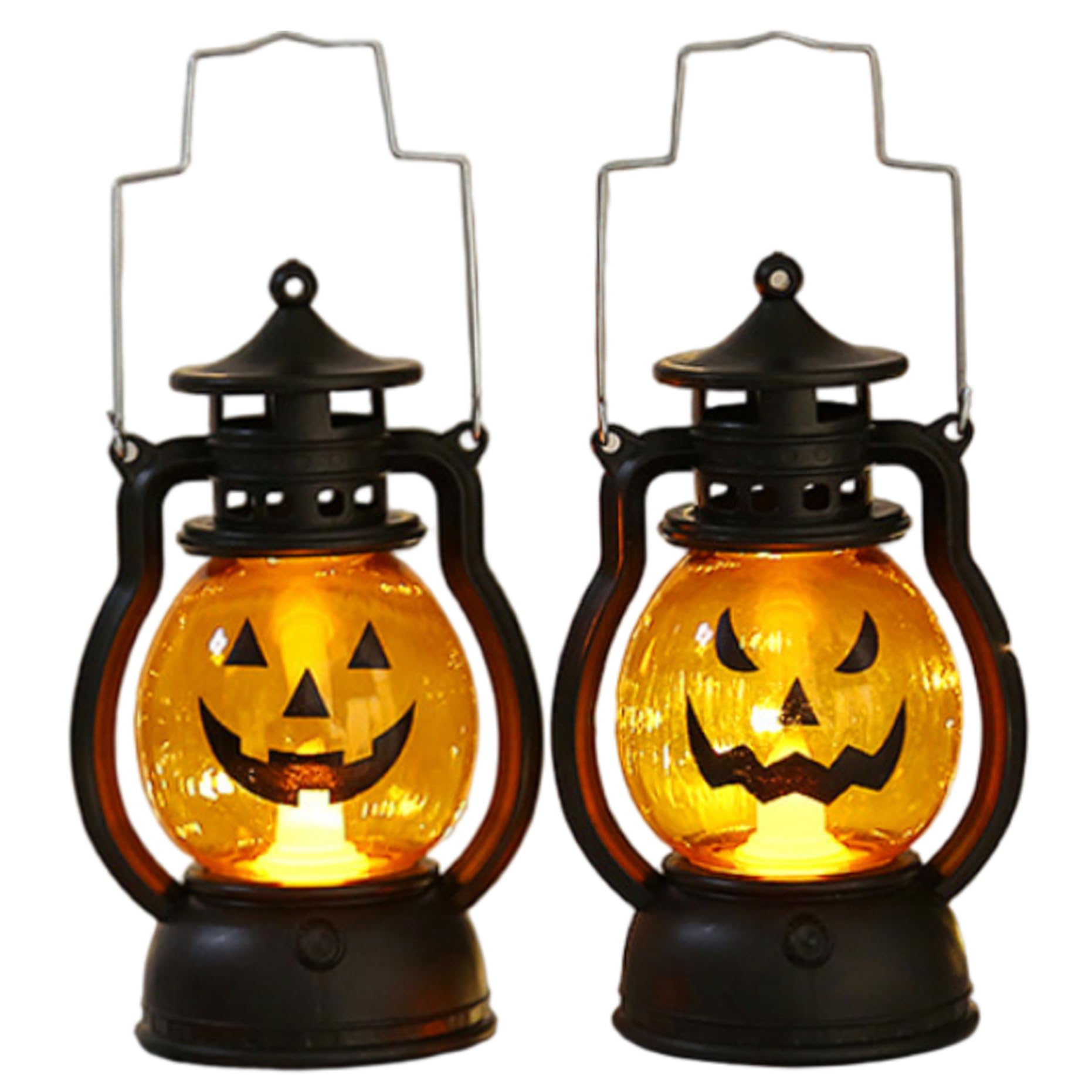 2PCS Pumpkin Lantern with LED Light Cute Expression Halloween Lantern with Portable Handle for Halloween Party Decorations Indoor & Outdoor, Pumpkins