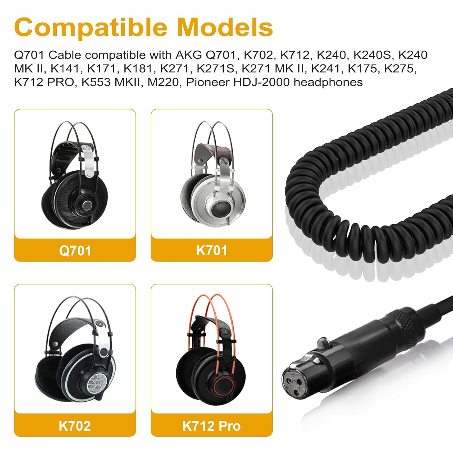 Câble de rechange hélicoïdal pour casque AKG K702, Q701, K712, K240, K271, câble audio avec adaptateur de 6,35 mm et connecteurs plaqués or, Beyerdynamic DT 1990 Pro, DT 1770 Pro, câble audio DT 990