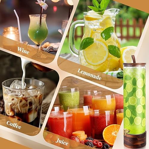 Miniatura 4 de 1 dispensador de bebidas de vidrio de 5 galones con soporte de madera de acacia y grifo de acero inoxidable, dispensador grande de bebidas con tapa