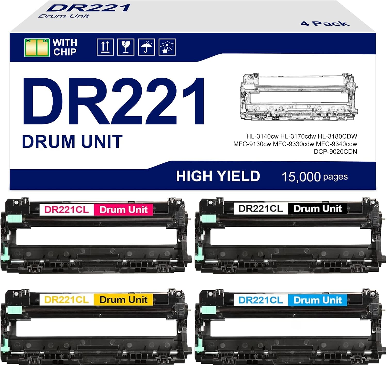DR221CL DR-221CL Drum Unit Replacement for Brother DR221 DR-221 Imaging Drum forHL-3140cw HL-3170cdw HL-3180CDW MFC-9130cw MFC-9330cdw MFC-9340cdw DCP-9020CDN Printer