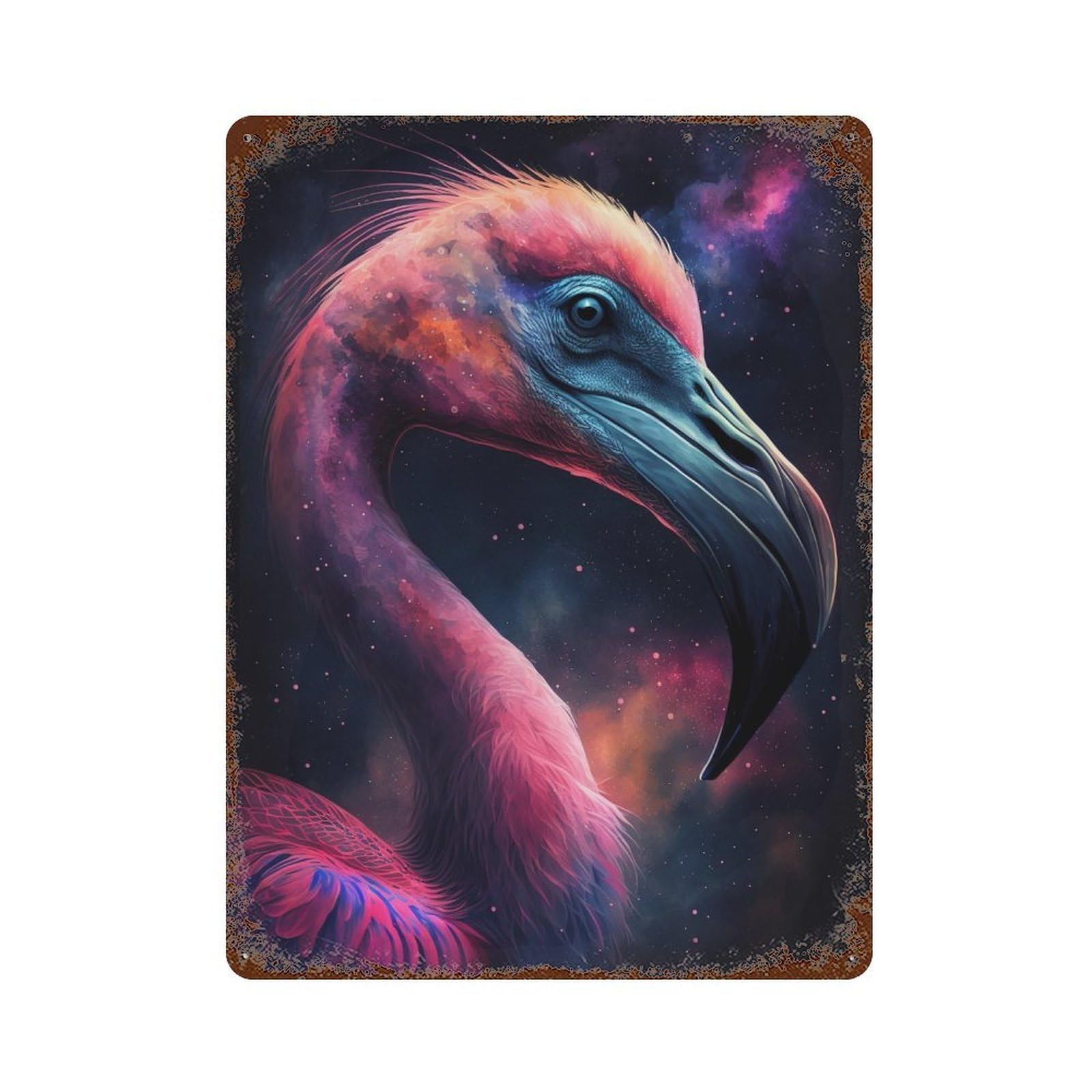 Cosmic Flamingo Art Print-3 Decorative Tin Sign 15.7"x11.8", Rustic Home Decor for Cafe, Home Bar And Lounge Decor