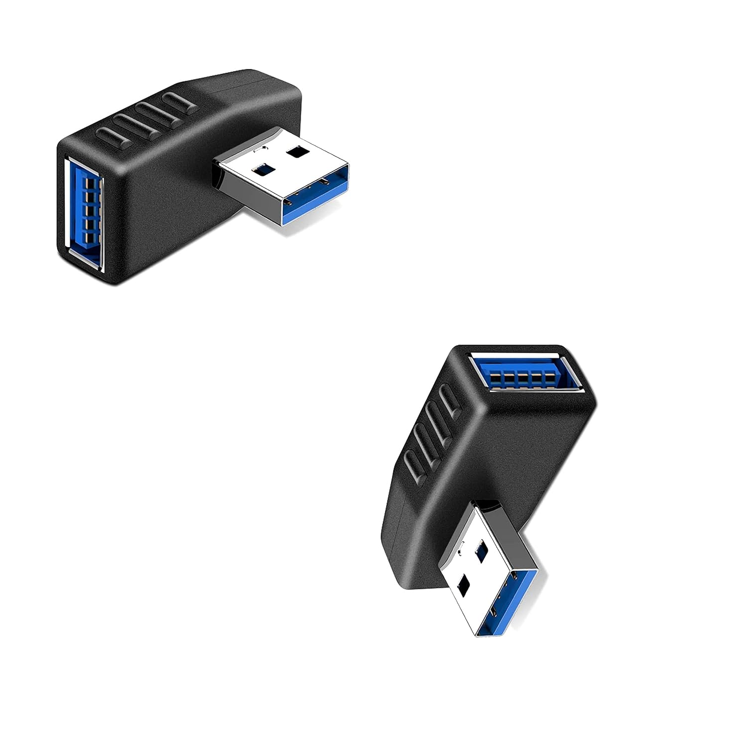 [ 2 Pieces ] USB 3.0 Adapter 90 Degree Left Angle and Right Angle Coupler Connector, Male to Female USB Cable Extender Connector for Computer, Laptop, Desktop