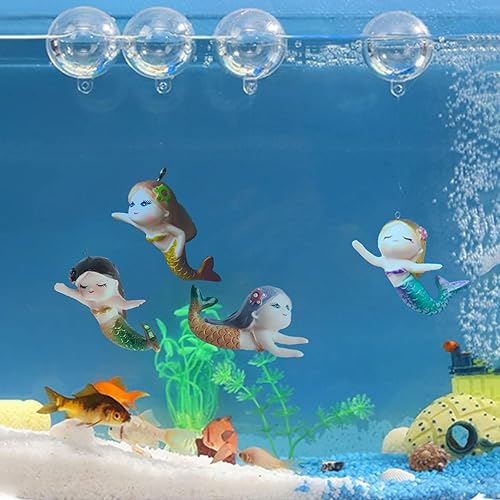 Miniatura 6 de PAPIEEED Decoración flotante de pecera de sirena, decoraciones de acuario de dibujos animados para mascotas acuáticas para jugar adornos de acuario