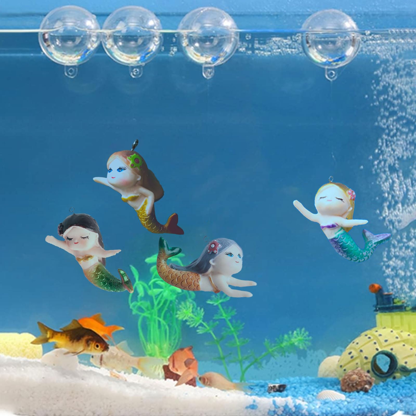 PAPIEEED Drijvende Zeemeermin Vistank Decor, Cartoon Aquarium Decoraties voor Aquatische Huisdieren om Hars Aquarium Ornamenten te spelen Geschikt voor Alle Soorten Vistank