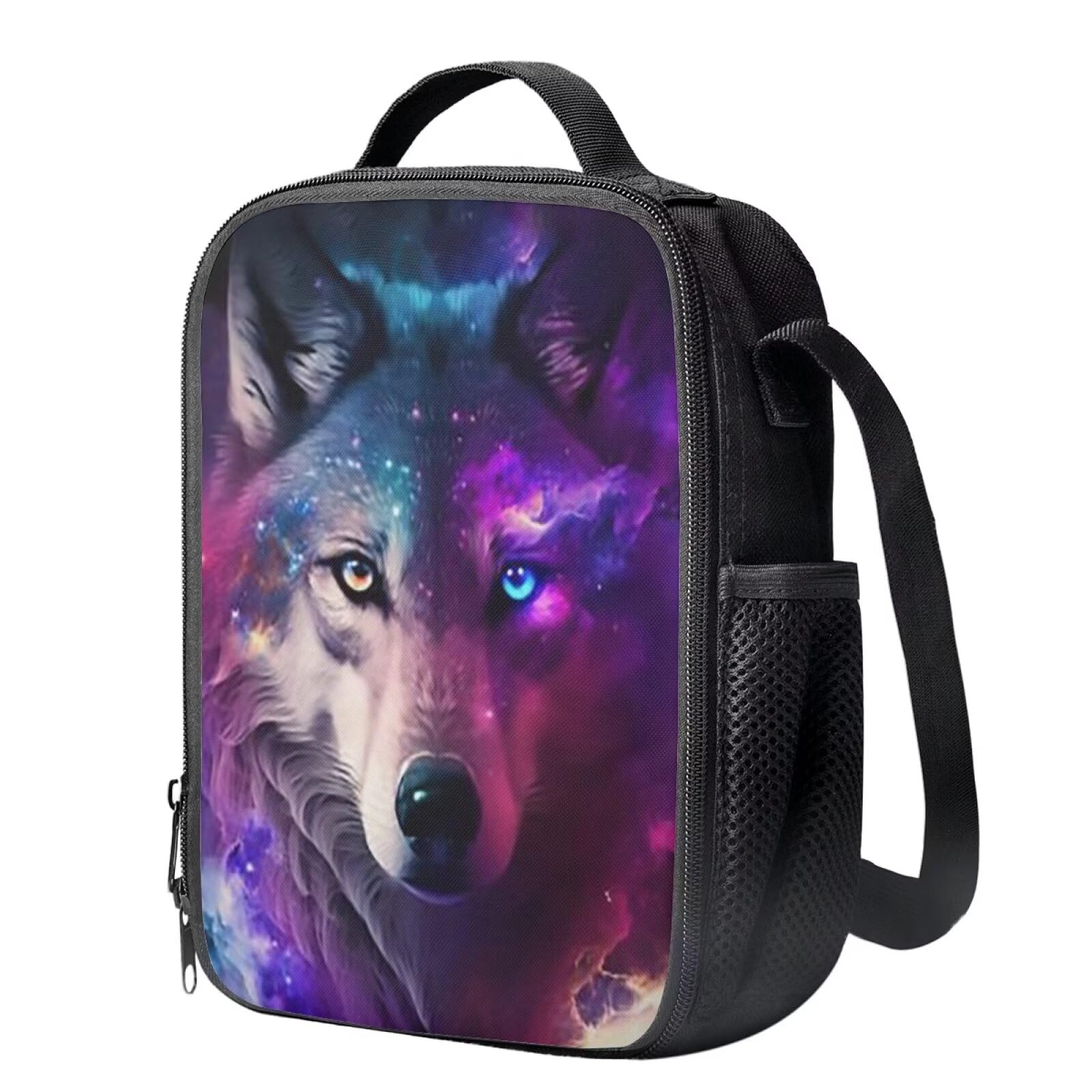 HELLHERO Galaxy Wolf Lunch Bag for Girls Boys 6-8 8-10 10-12 Kids Lunchbags Insulated Lunch Box Crossbody Lunchbox Tote Handbag Snacks Organizer for School Picnic Travel Outdoor Trip Camping - Image 2