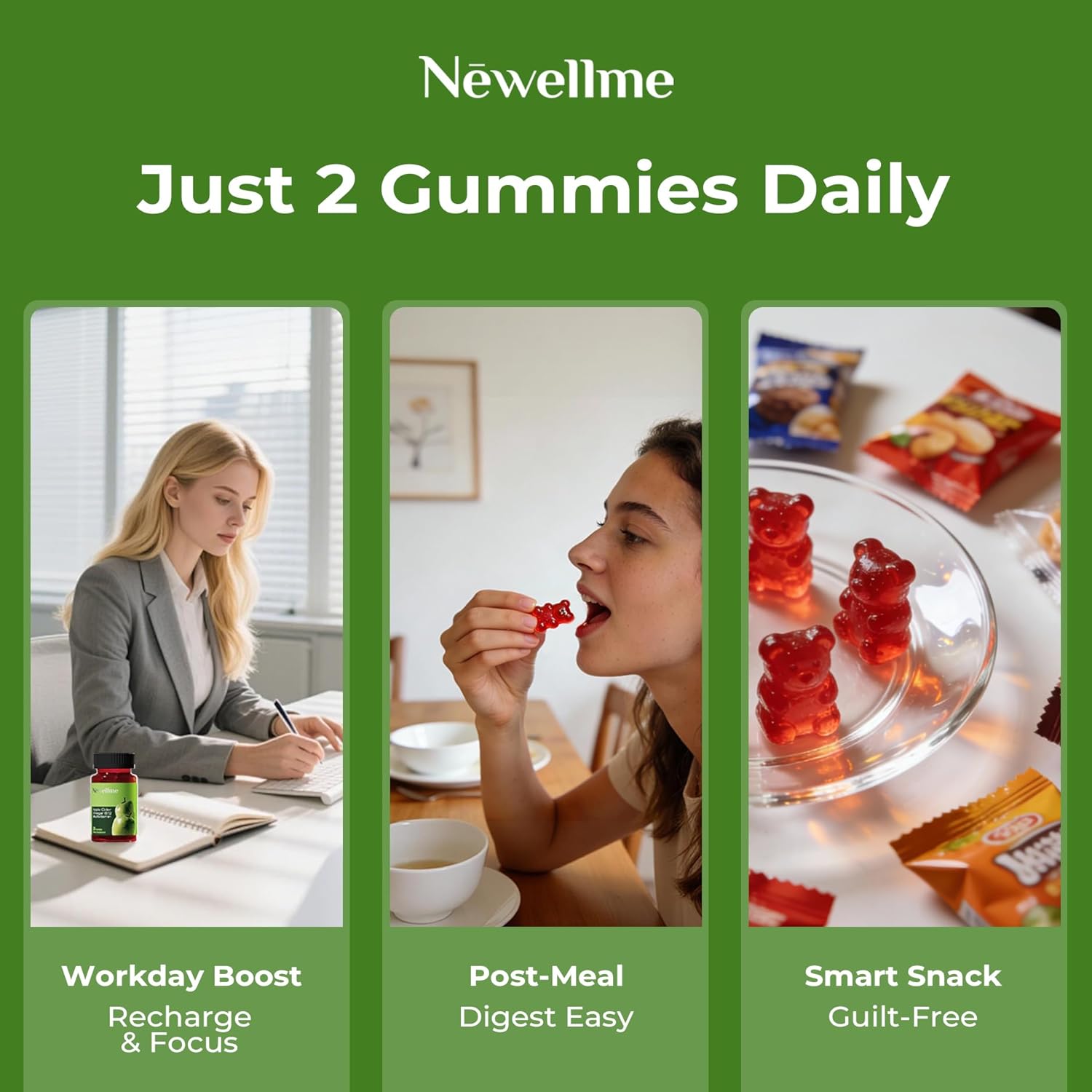 NEWELLME Organic Apple Cider Vinegar Gummies with The Mother & Vitamin B12, Sugar Free ACV Gummy Supplement for Digestion, Metabolism & Natural Energy Support,120 Counts - Image 7