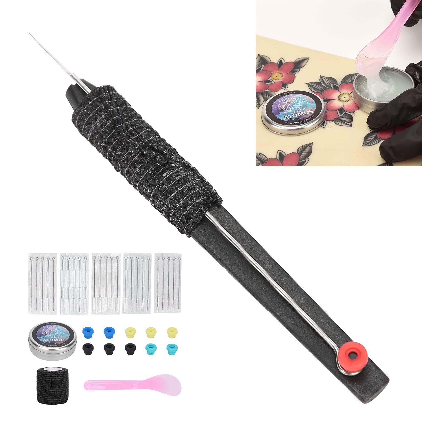 Hand Tattoo Poke Stick Kit, Individually Packaged Tattoo Pen Starter Kit with 35 PCS Tattoo Needles, Tattoo Kit for Beginners Complete Set with Repair Cream and Scraper