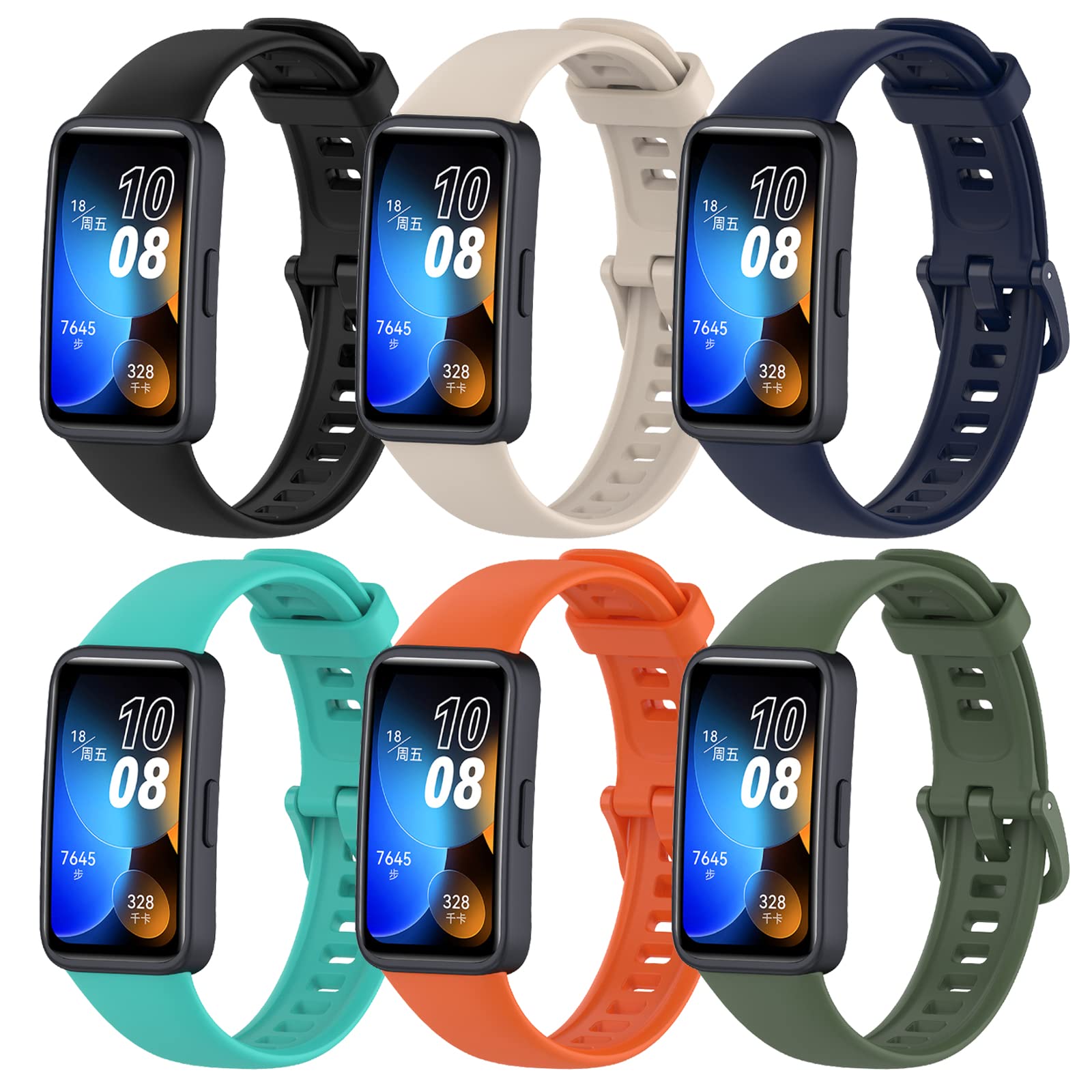 6 Pieces Straps Compatible with Huawei Band 8, Colourful Breathable Waterproof Soft Silicone Replacement Bracelets for Huawei Band 8.