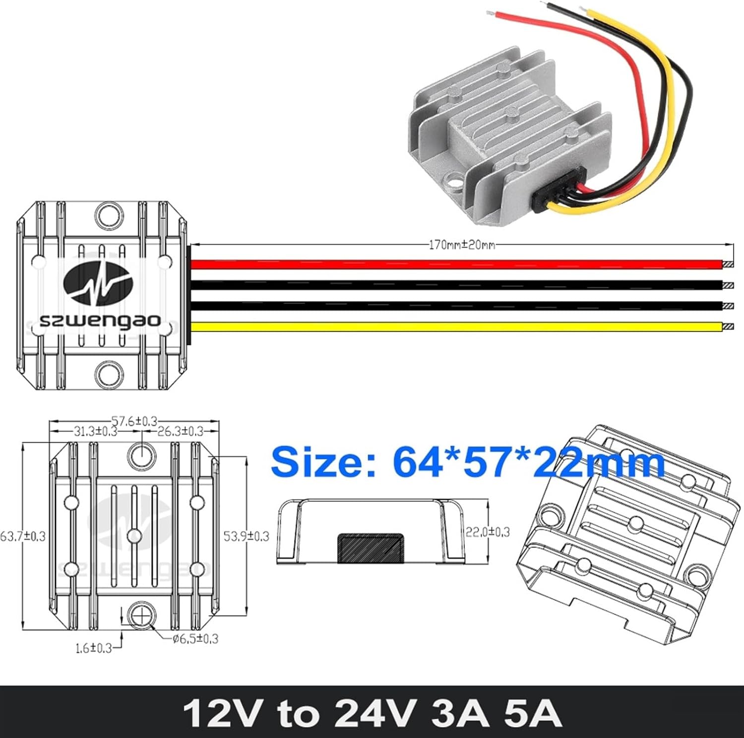 12V to 24V 1A 3A 5A 8A 10A 15A 20A 30A 40A 50A Step Up DC DC Power Converter 12V-24V Voltage Regulator Car Power Supply(1A)