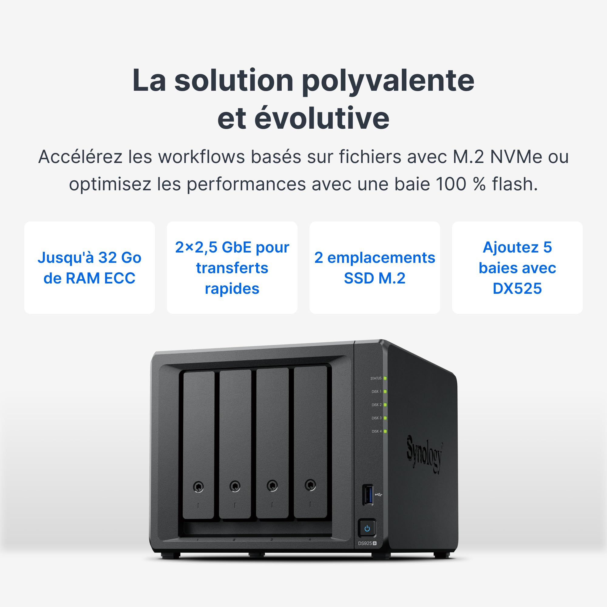SYNOLOGY NAS DS925+ 4 Baies avec capacité Extensible (sans Disque)
