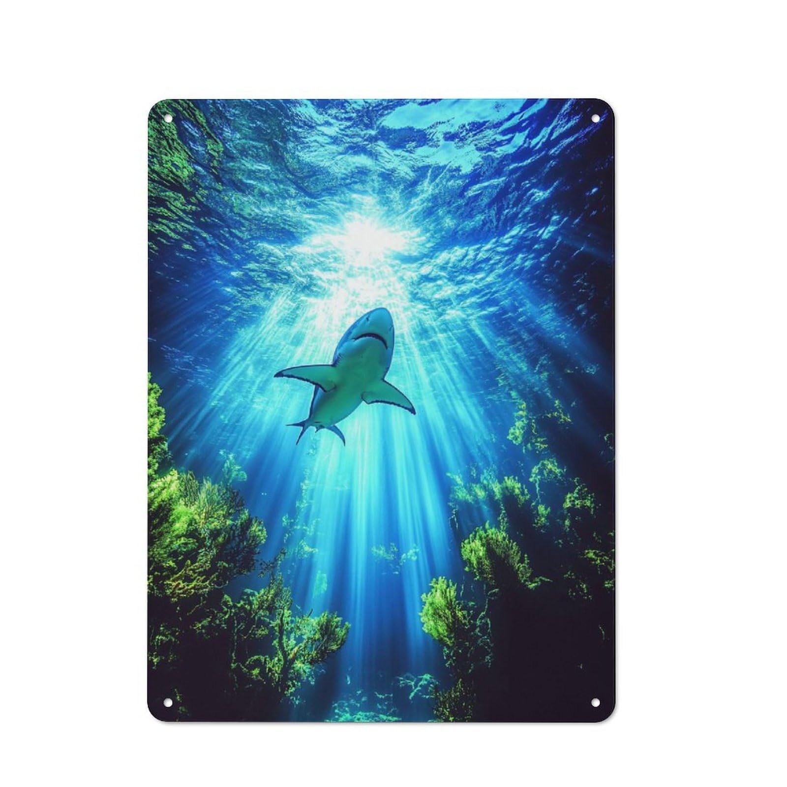 Junmoney Style-19 Retro-Style Metal Sign 40X30cm Featuring Shark Swimming In Sunlit Ocean Depths For Garage Wall, For Vintage Wall Decor Fans, For Metal Sign Collectors