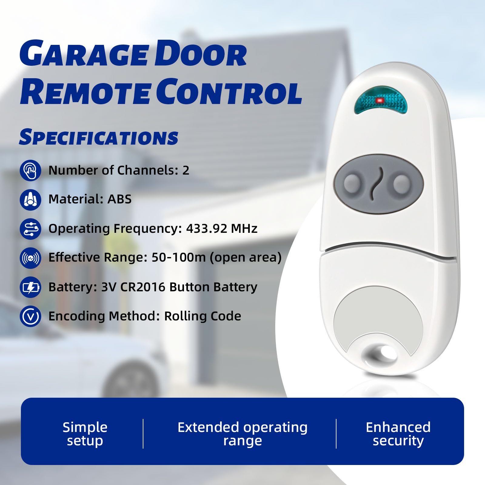 3PCS Telecommande Portail, 433,92 MHz Telecommande Porte de Garage pour, Télécommande de Portail Universelle Compatible avec 433,92 MHz EV, EE, NA, 2 Canaux - 3