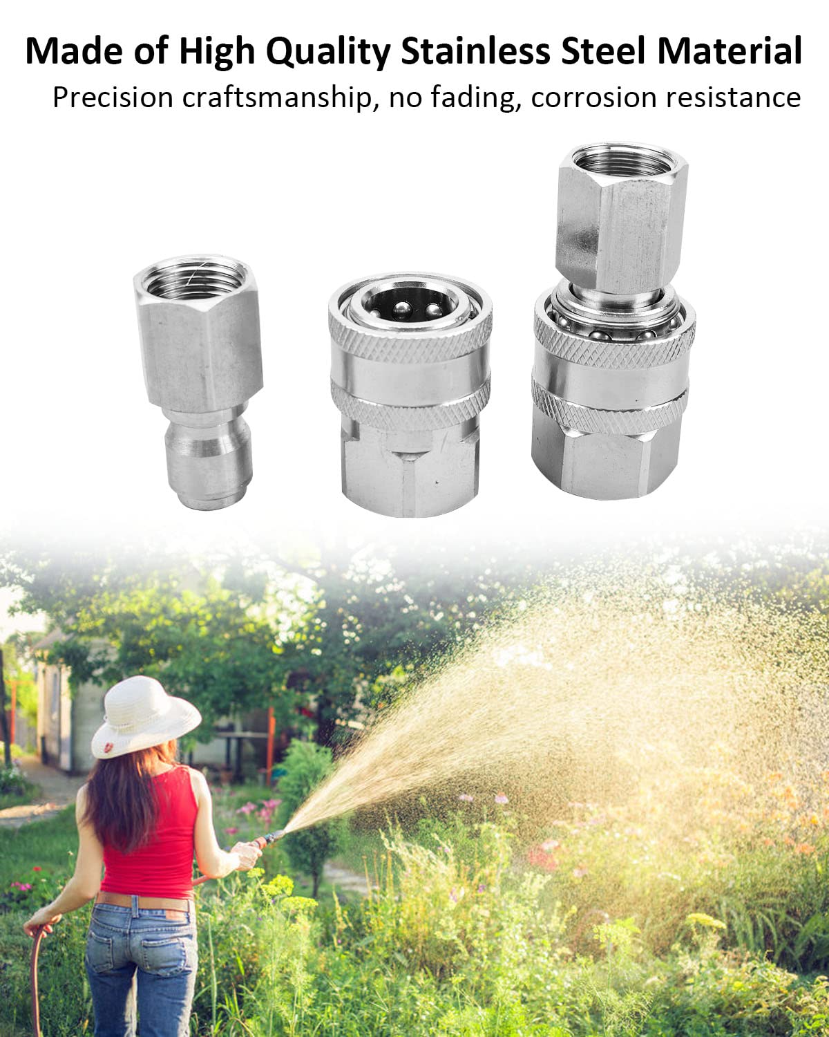 Juego de 8 conectores rápidos NPT macho y hembra de acero inoxidable de 3/8 pulgadas, adaptadores de lavadora a presión, conector rápido de manguera (rosca interna)