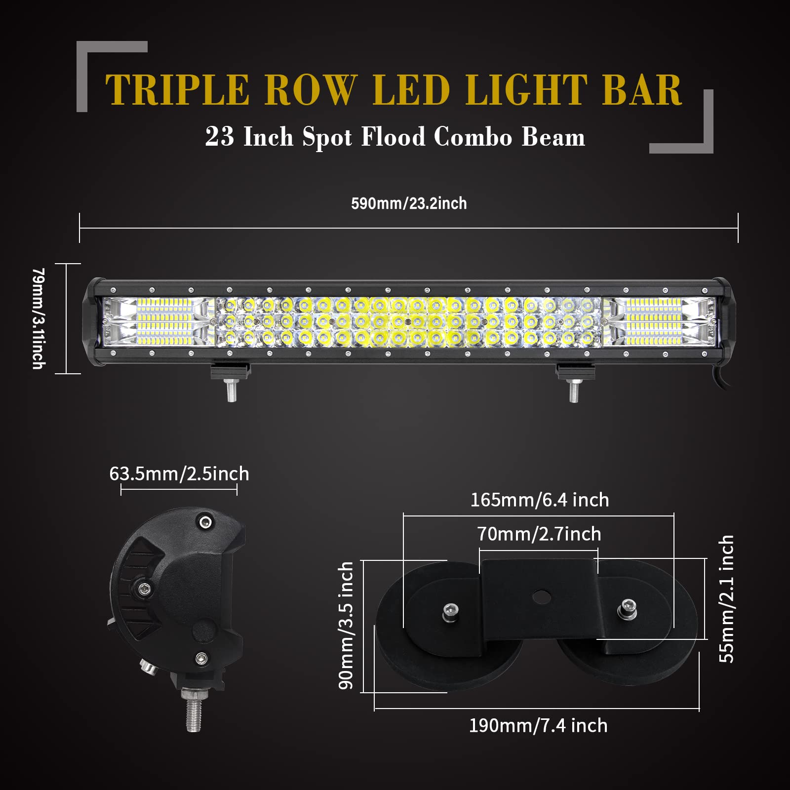 SKYWORLD Barra Led 4x4 23 pulgadas 58cm 324W con 12V Arnés de Cableado, 2pcs Iman Soporte para off road camión coche ATV SUV 4x4, Foco inundacion luz faros antiniebla Luminosas, 6000K Blanco