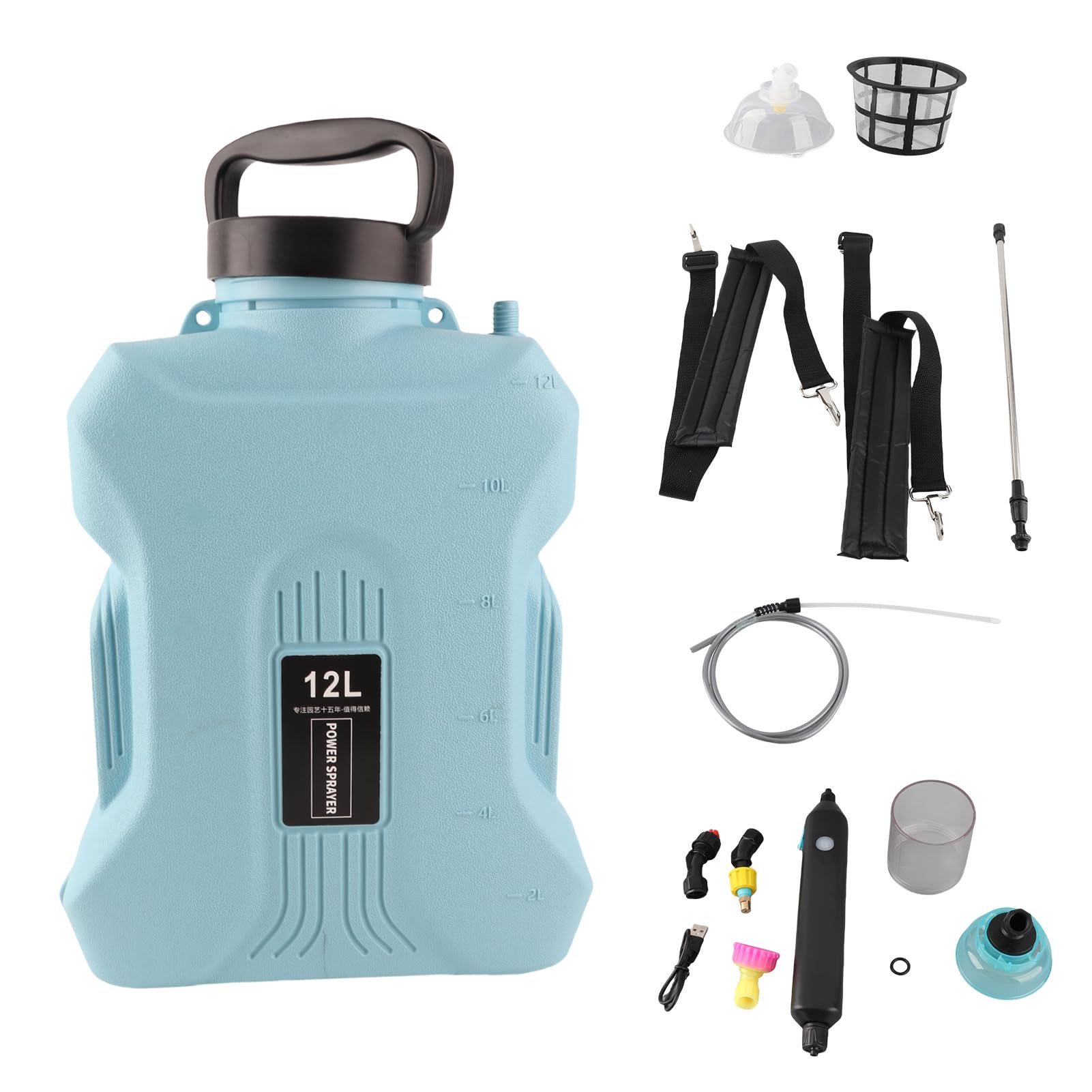 Cocoarm Spruzzatore Elettrico da 12 Litri, Spruzzatore d'acqua Portatile Ricaricabile con Serbatoio in Polipropilene e Asta Telescopica da 425 a 825 Mm, Ugello da 360 Gradi, Irrigatore a Spalla per