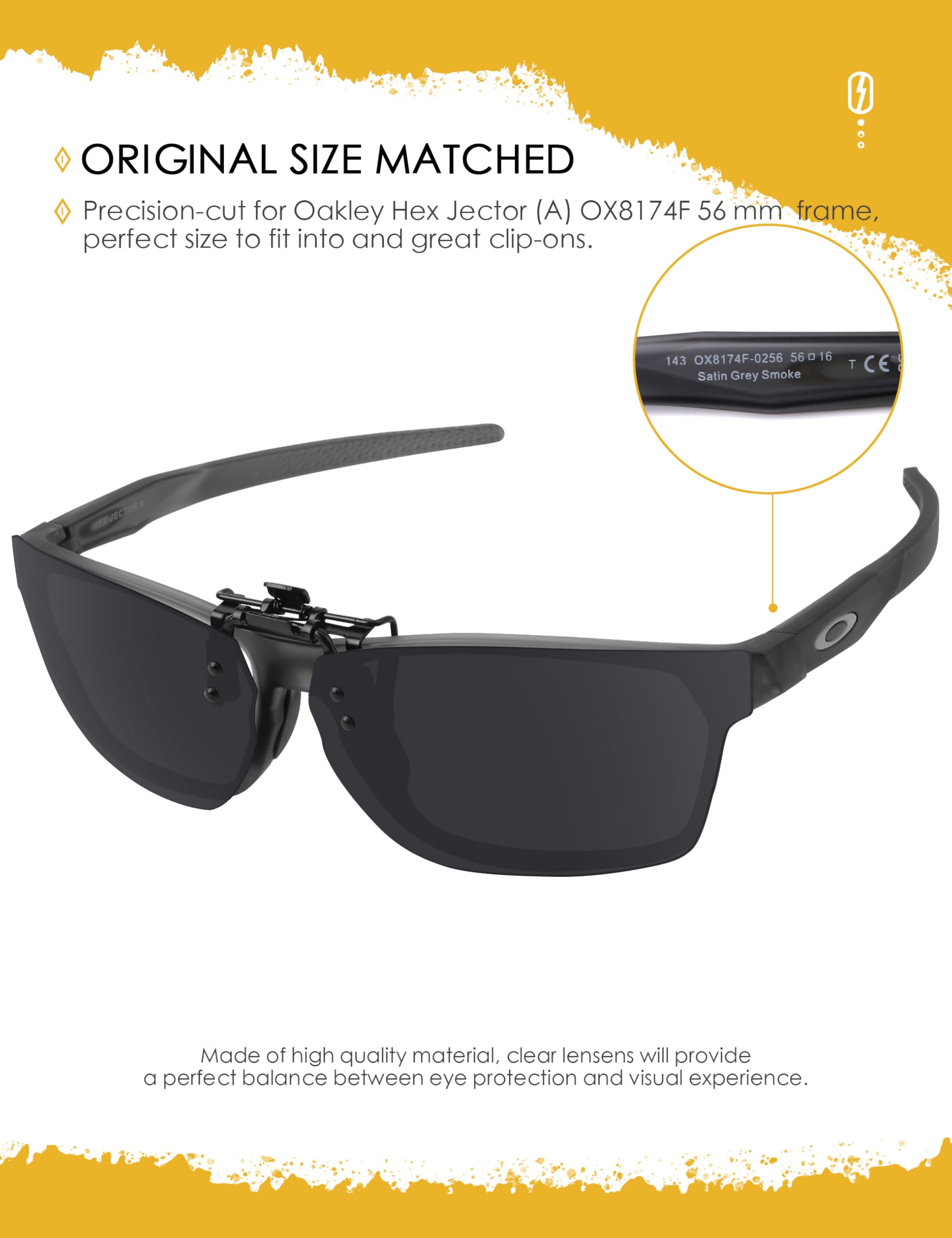 Gafas de sol polarizadas con clip para Oakley Hex Jector (A) OX8174F de 56 mm, protección UV y ajuste seguro