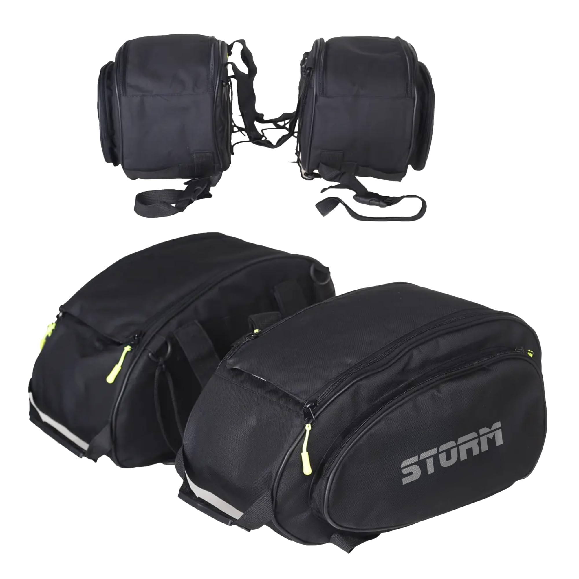STORM Borse Laterali Moto 45 Litri, Coppia Borsoni Impermeabili con Doppia Apertura a Cerniera, Cinghie Regolabili, Universali, Nero (45 litri)