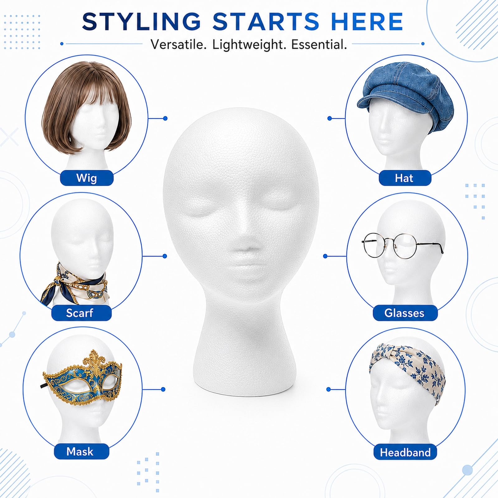 Foraineam Foam Female Mannequin Wig Heads with Holder Hole
