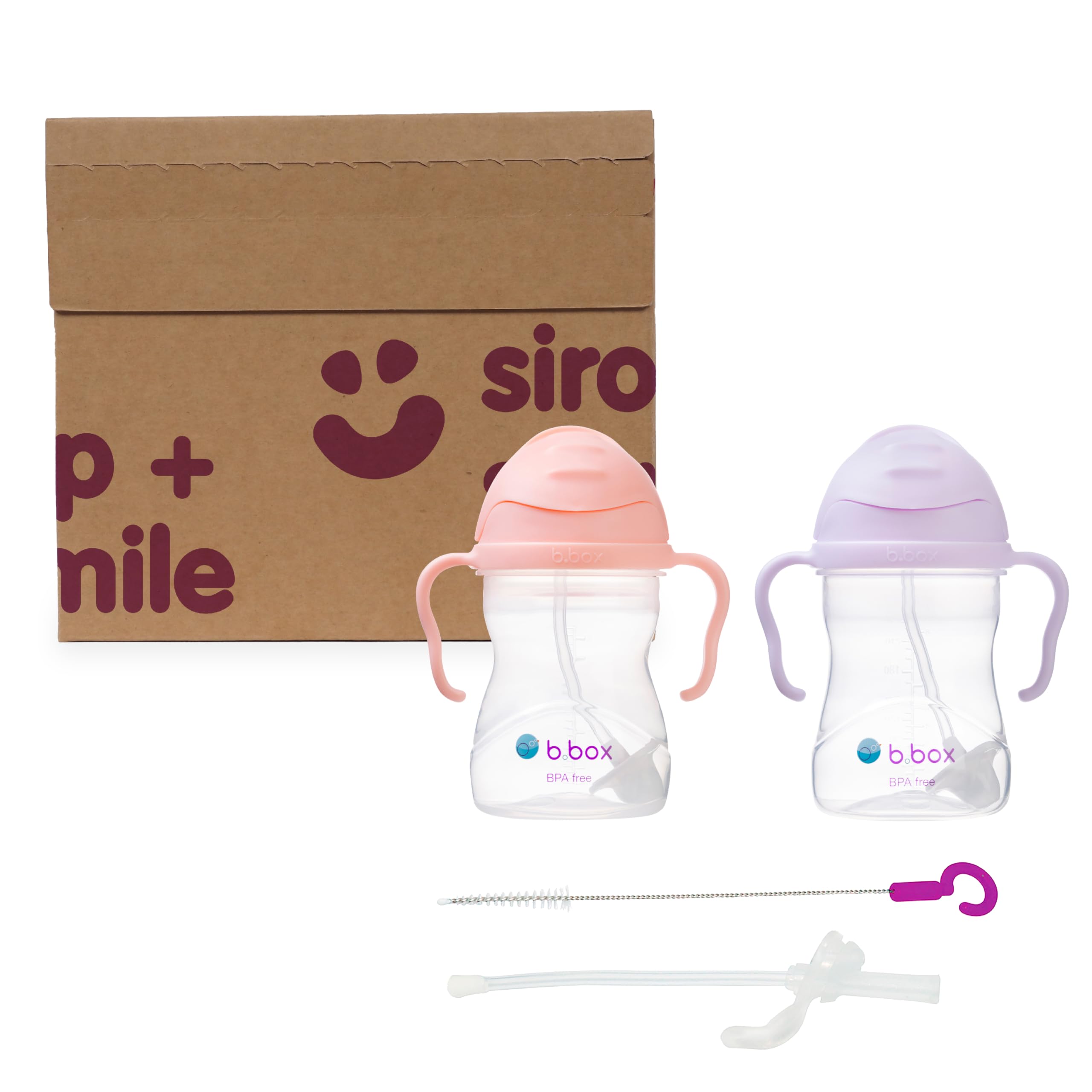 b.box Sippy Straw Cup Pack of 2 with Free Replacement Straw and Cleaner, Tutti Frutti + Boysenberry, 9.8 cm (W) x 15.6 cm (H) - Image 3