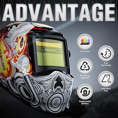 Vista 47 de YESWELDER - Careta de soldar con oscurecimiento automático, bloqueo luz azul, color real 1/1/1/1, alimentación solar y 2 sensores de arco, sombra