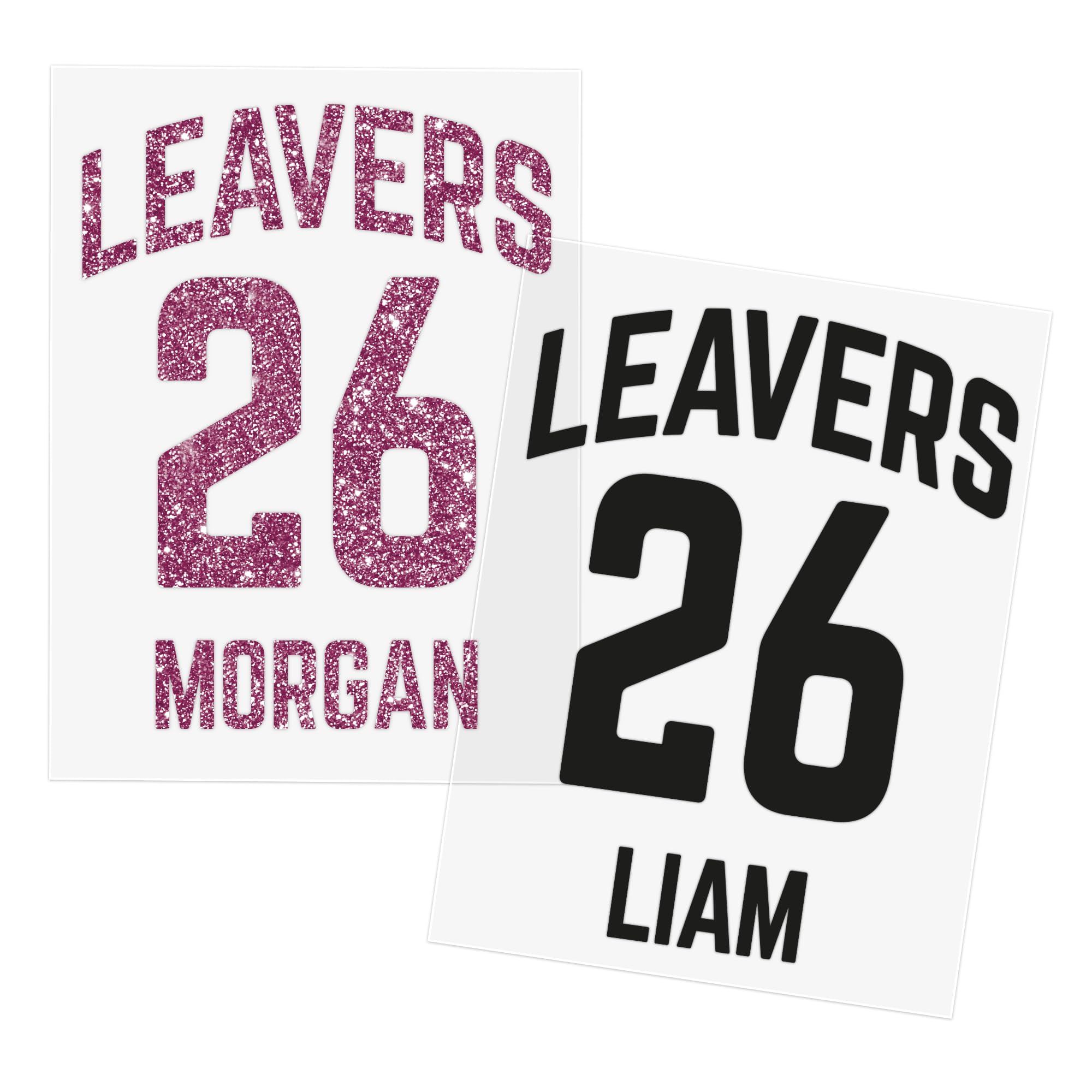 2026 School Leavers Personalised Iron-On Decal – Bold Year Number & Name – Easy DIY Transfer for Hoodies or T-Shirts | Year 6 or Year 11