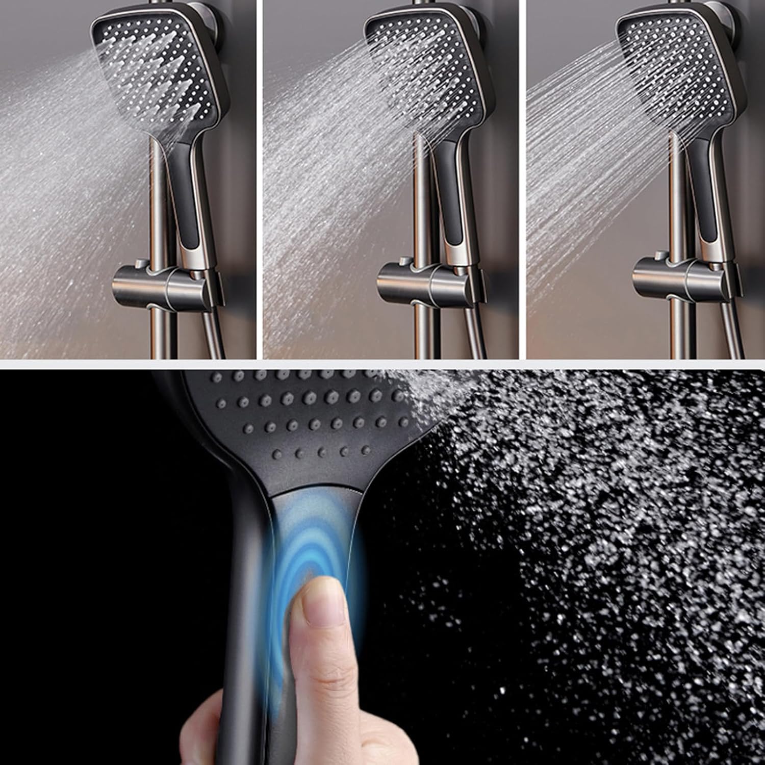 Rain Shower System, Gray Shower Faucet Set Adjustable Height Shower Fixtures 3 Functions Bathroom Shower Faucet Set with 3 Modes Handheld Sprayer, Rain Shower Head, Hidden Bathtub Spout