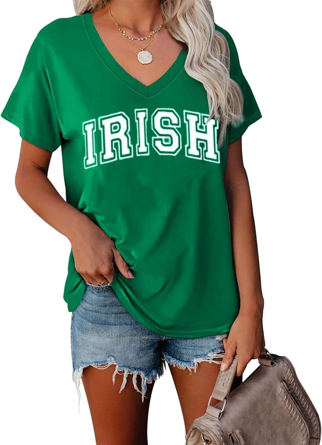 Womens St Patricks Day Shirt V Neck Irish Shamrock Paddy's Day Graphic Tee Tops - Image 2