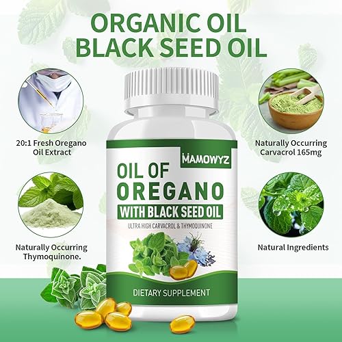 Miniatura 4 de Aceite de orégano con aceite de semilla negra orgánico, 200 cápsulas blandas, aceite de orégano, apoyo inmunológico, salud digestiva, sin OMG, sin