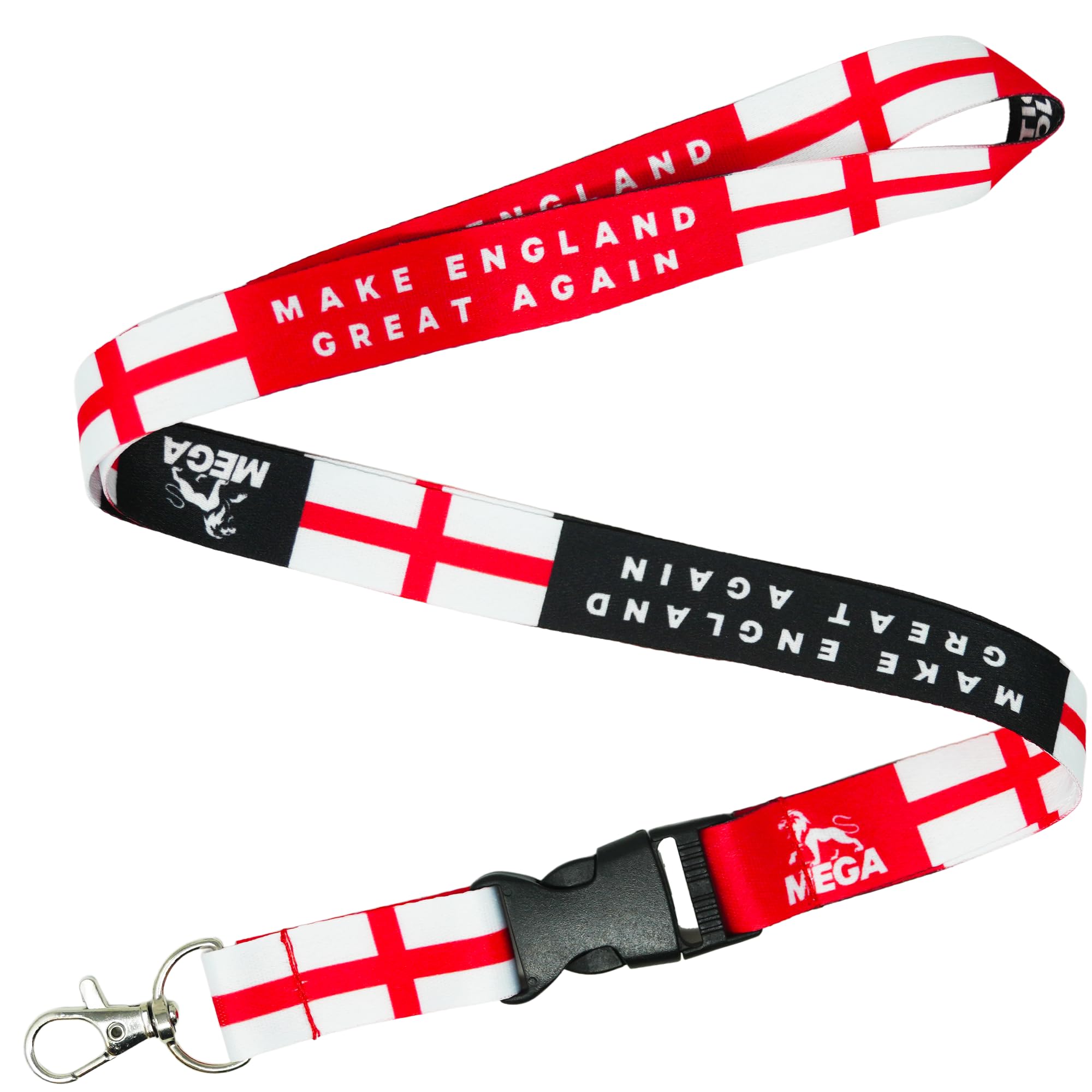 Tigoli Make England Great Again Lanyard MEGA – St George’s Cross England Flag Neck Strap – 57cm Premium Polyester Lanyard Quick Release Buckle & Metal Hook Keys, Passes & ID Cards – Patriotic Gift