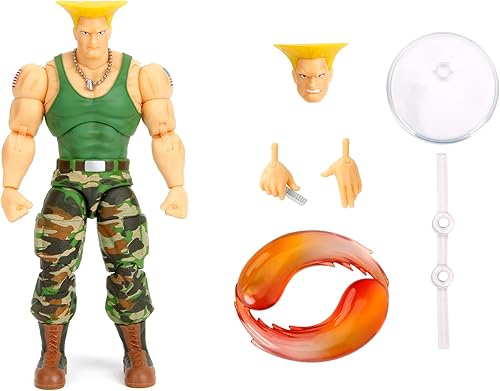 Miniatura 3 de Jada Toys Street Fighter II Guile Figura de acción a escala 1:12, 6 pulgadas de alto, cabezas intercambiables, manos y accesorios