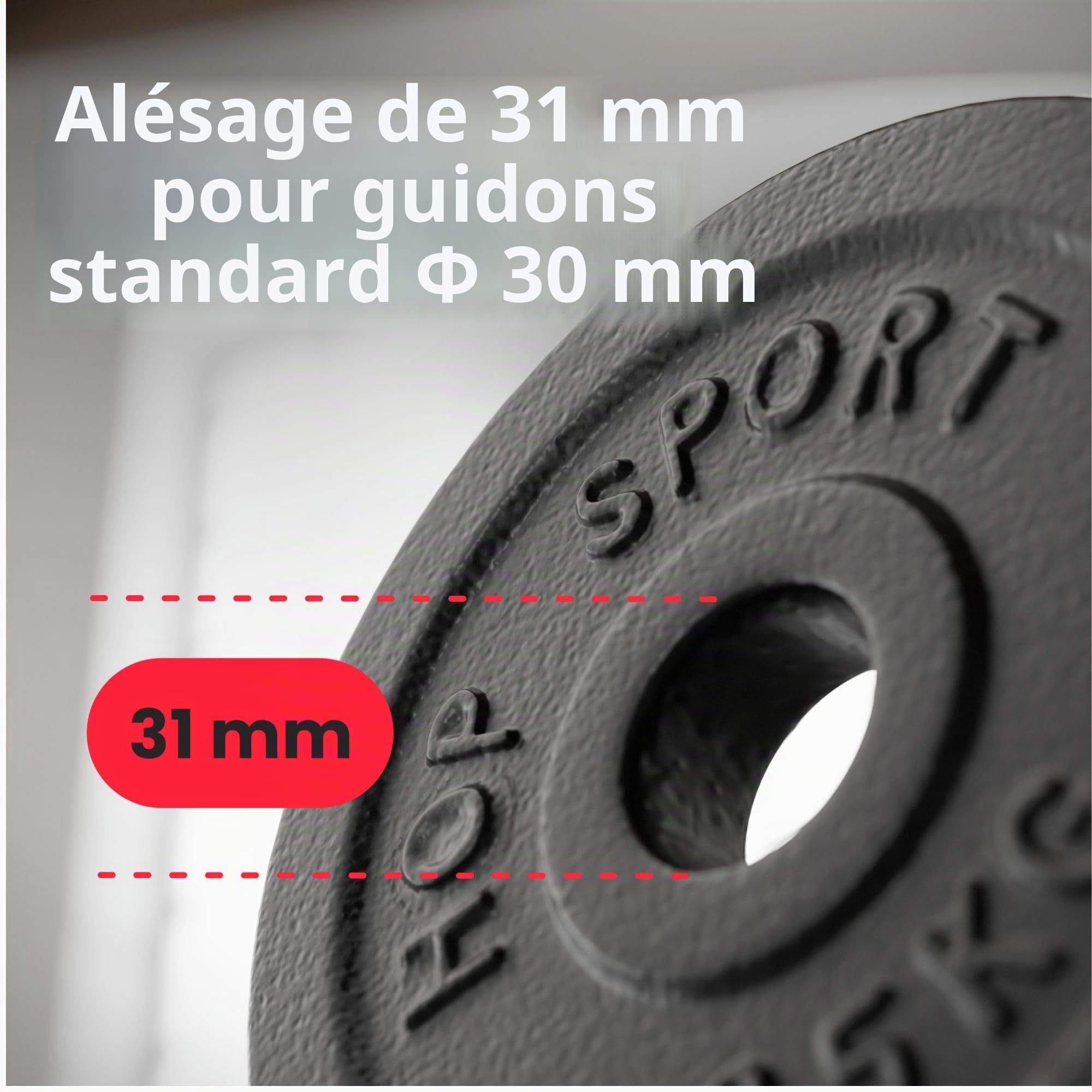 HOP-SPORT® Disques de poids en fonte 20, 30, 40 kg au choix, Ensemble de disques d'haltères, Set de plaques avec alésage 30/31 mm pour Musculation et Haltérophilie