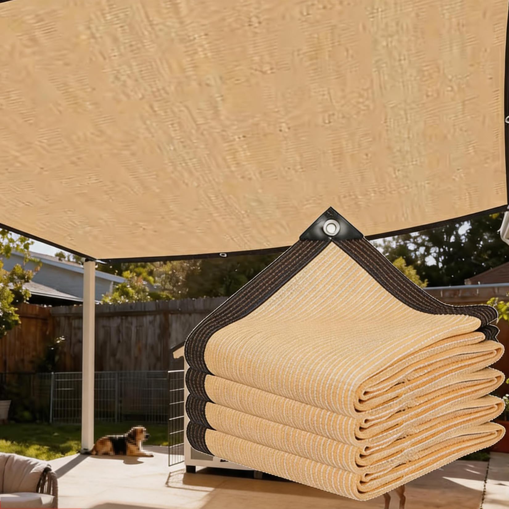 WQPMNYG 3x9m Outdoor Shade Net with Grommets Breathable Beige Sunshade Fabric for Greenhouses Patios Plants - UV Protection and Insulation